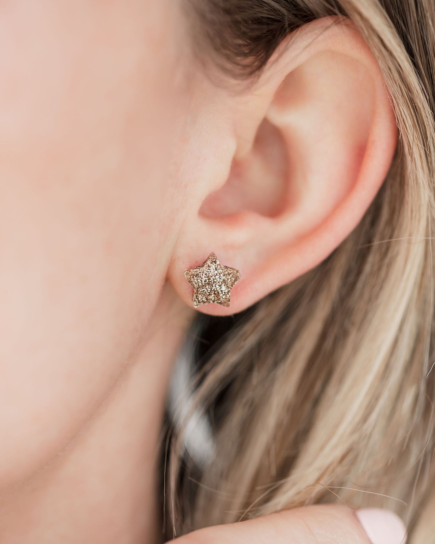 Champagne Glitter Resin Star Stud Earrings