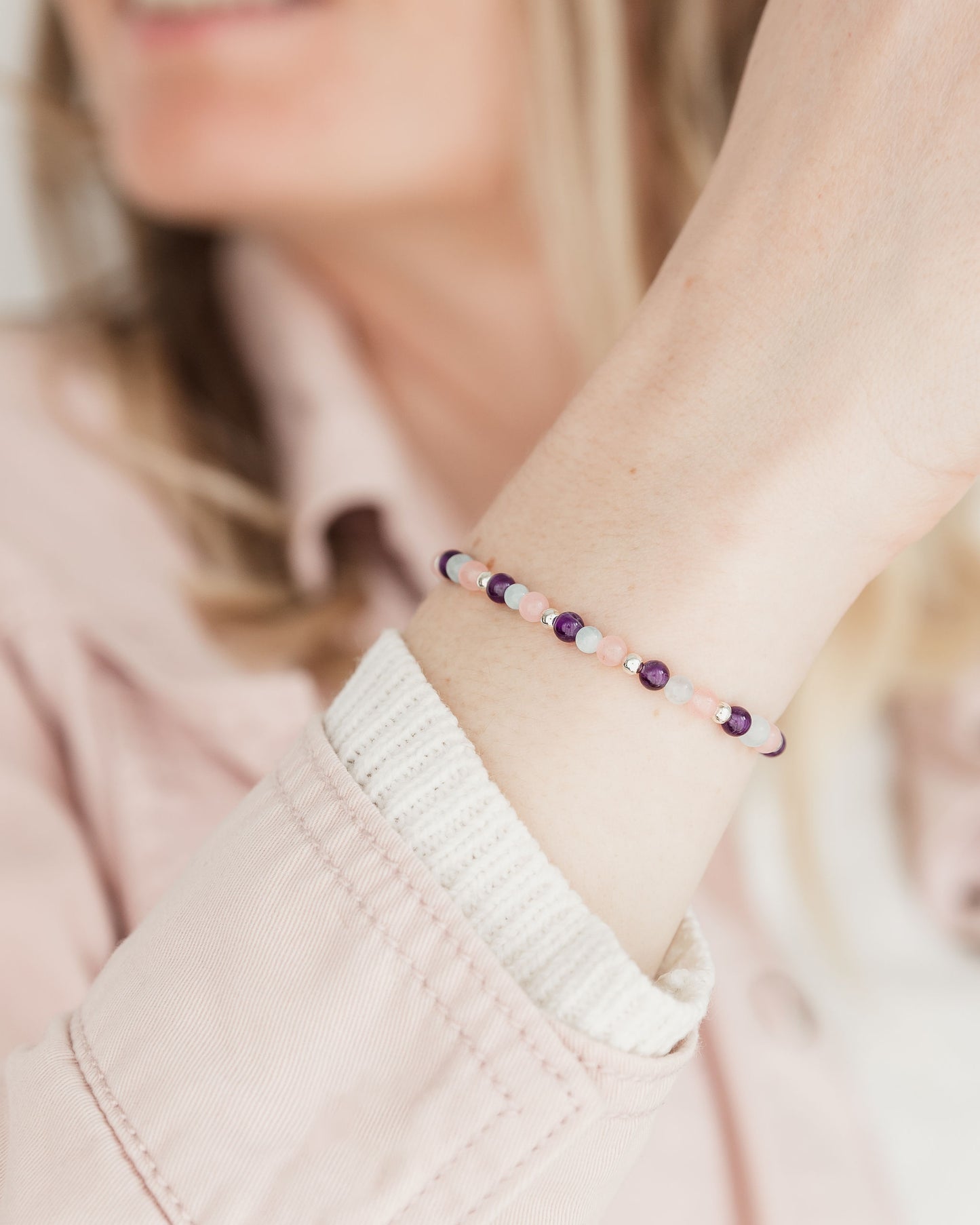 Worry Warrior Bracelet - Amethyst, Rose Quartz & Aquamarine.