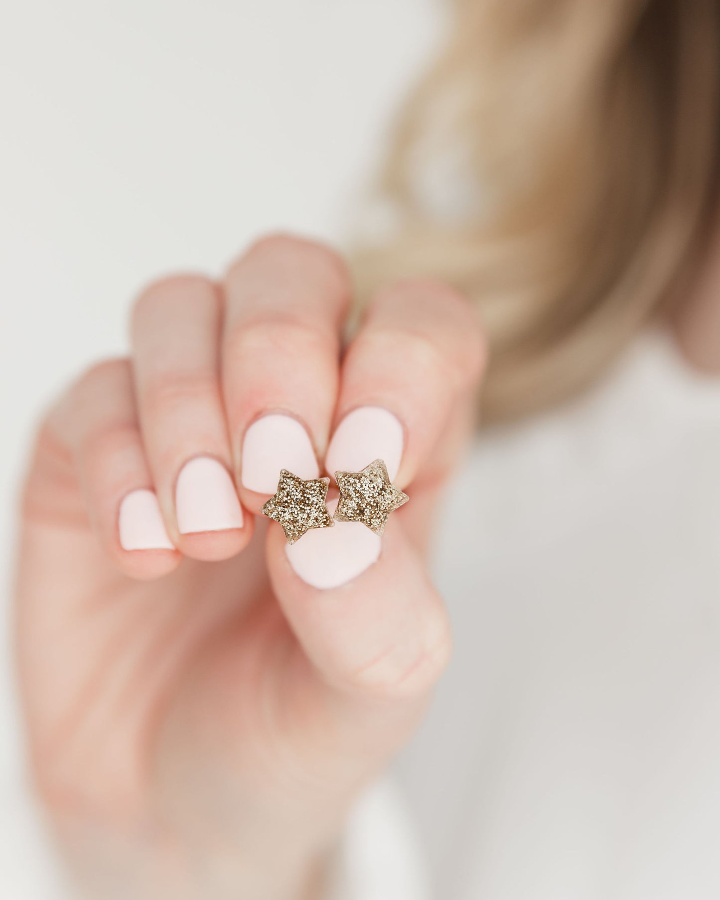 Champagne Glitter Resin Star Stud Earrings