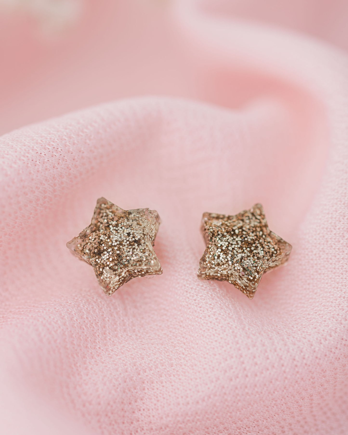 Champagne Glitter Resin Star Stud Earrings