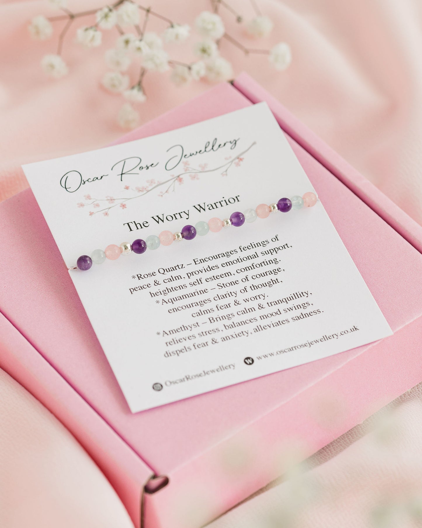 Worry Warrior Bracelet - Amethyst, Rose Quartz & Aquamarine.