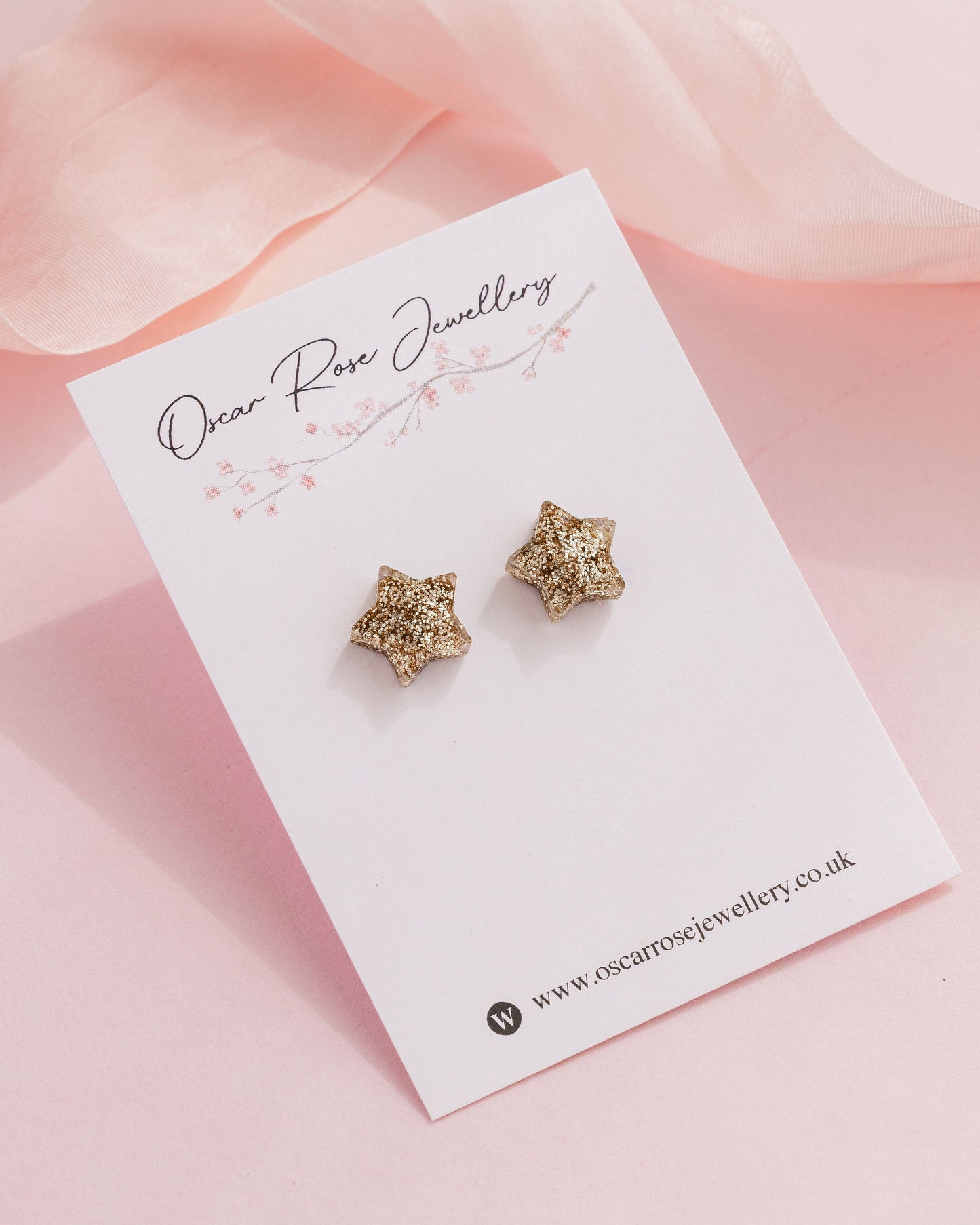 Champagne Glitter Resin Star Stud Earrings
