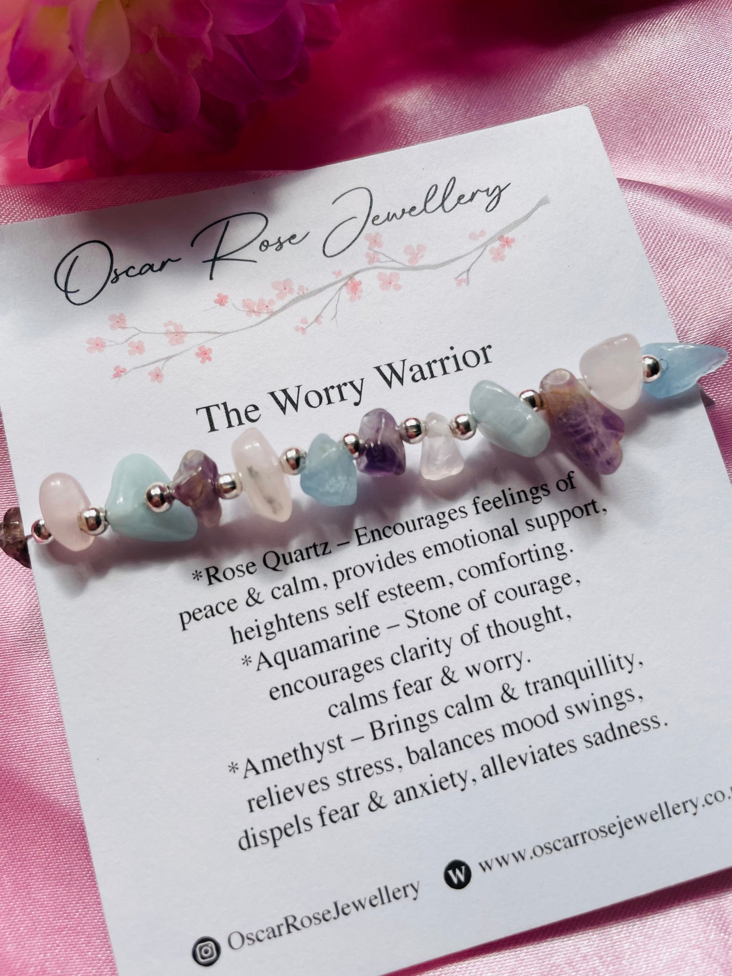 Worry Warrior Bracelet - Amethyst, Rose Quartz & Aquamarine.