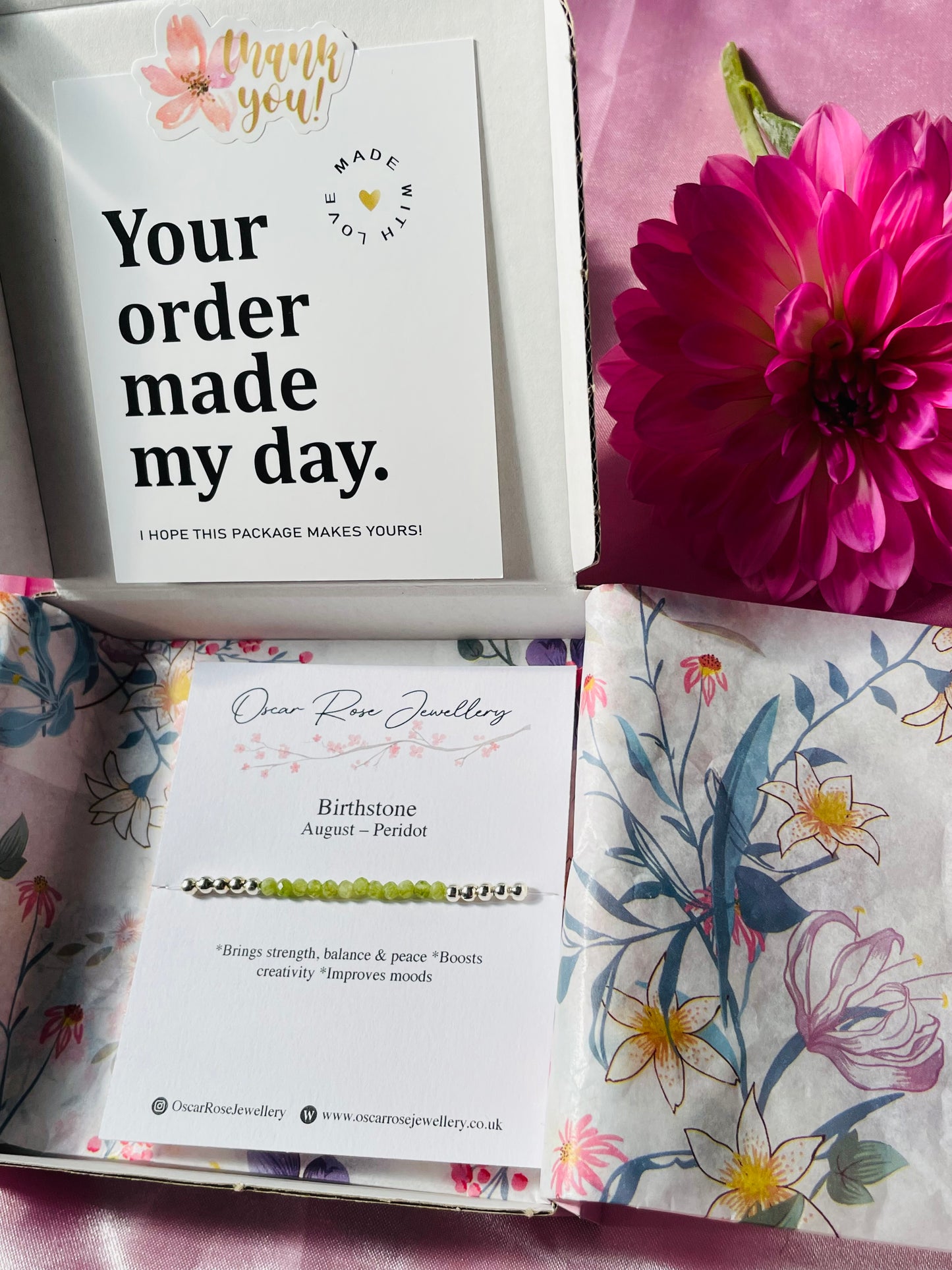 August Birthstone Bracelet - Peridot