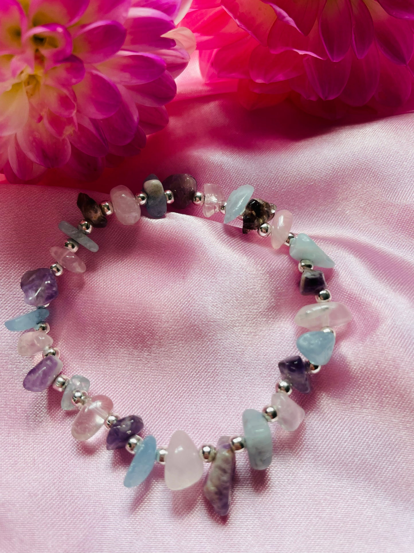 Worry Warrior Bracelet - Amethyst, Rose Quartz & Aquamarine.