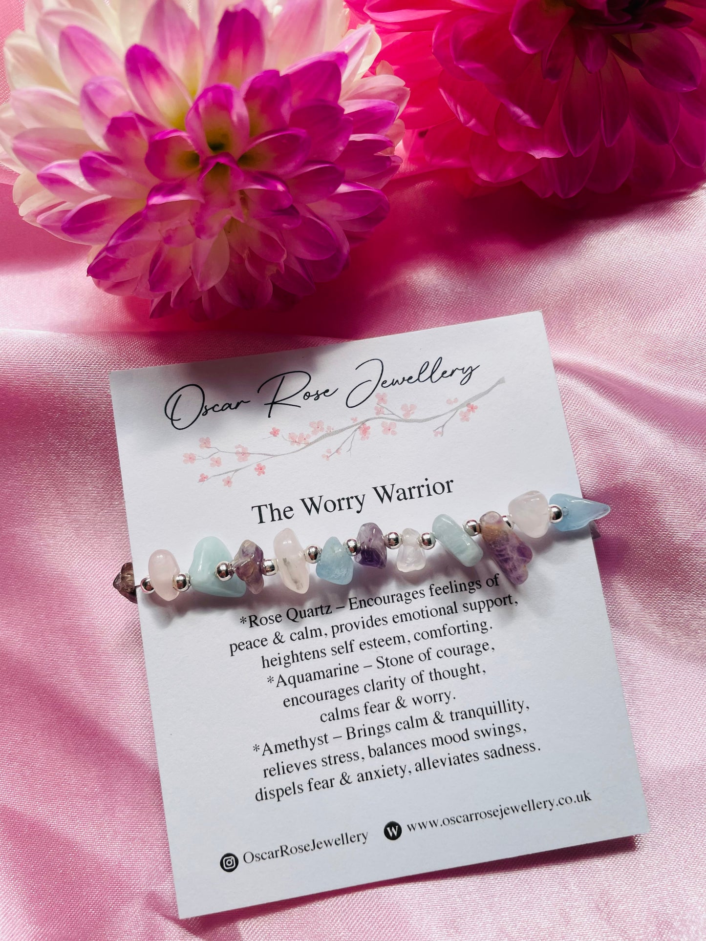 Worry Warrior Bracelet - Amethyst, Rose Quartz & Aquamarine.