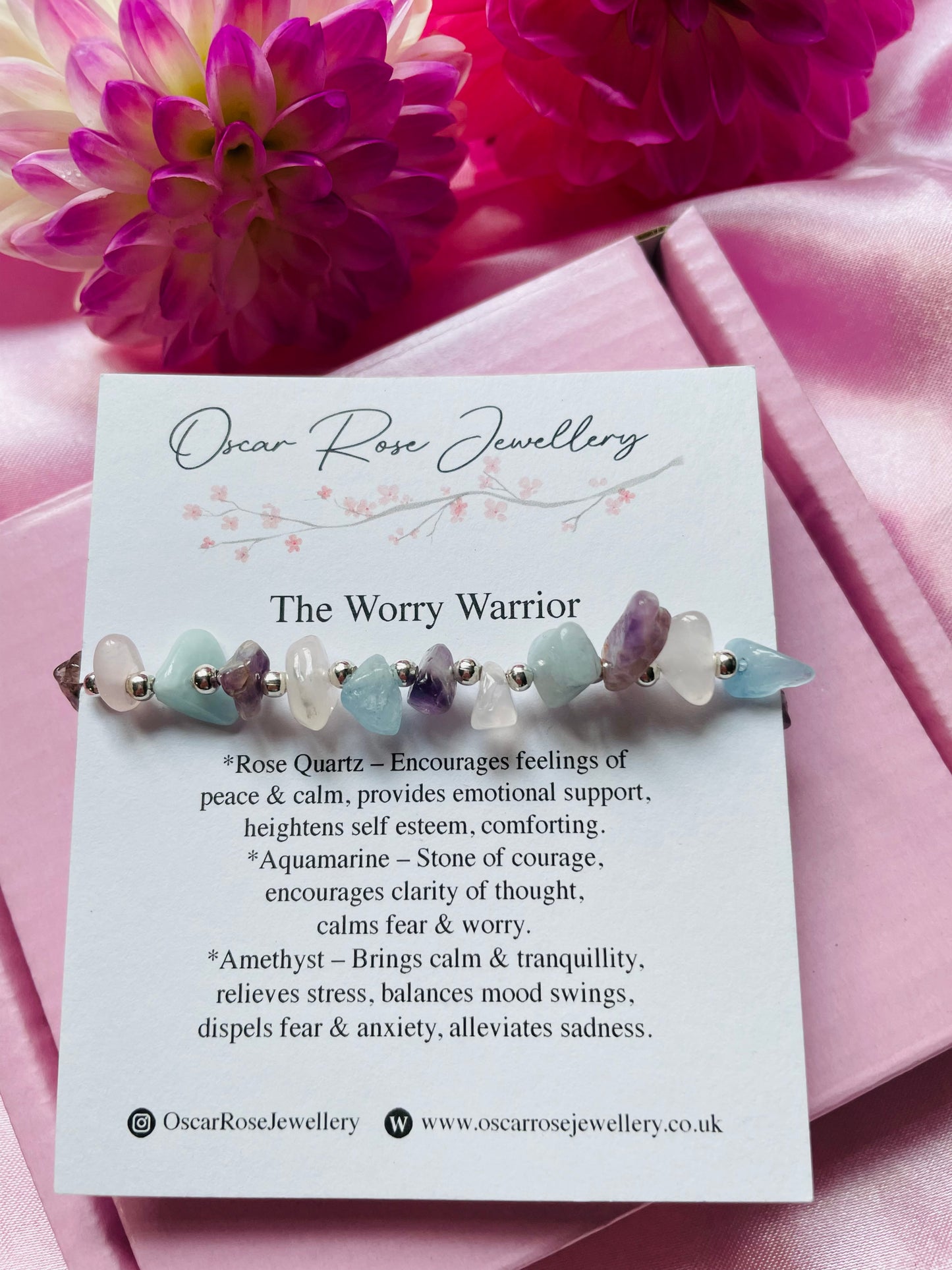 Worry Warrior Bracelet - Amethyst, Rose Quartz & Aquamarine.