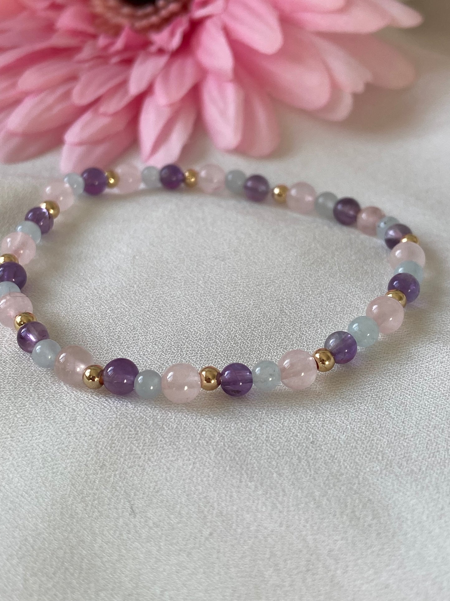 Worry Warrior Bracelet - Amethyst, Rose Quartz & Aquamarine.