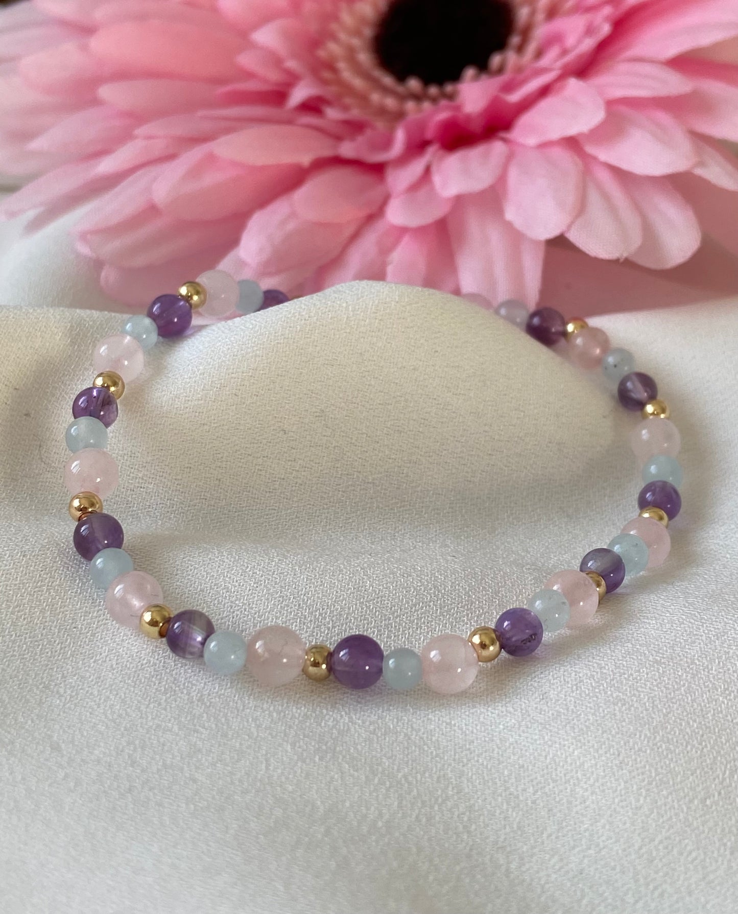 Worry Warrior Bracelet - Amethyst, Rose Quartz & Aquamarine.