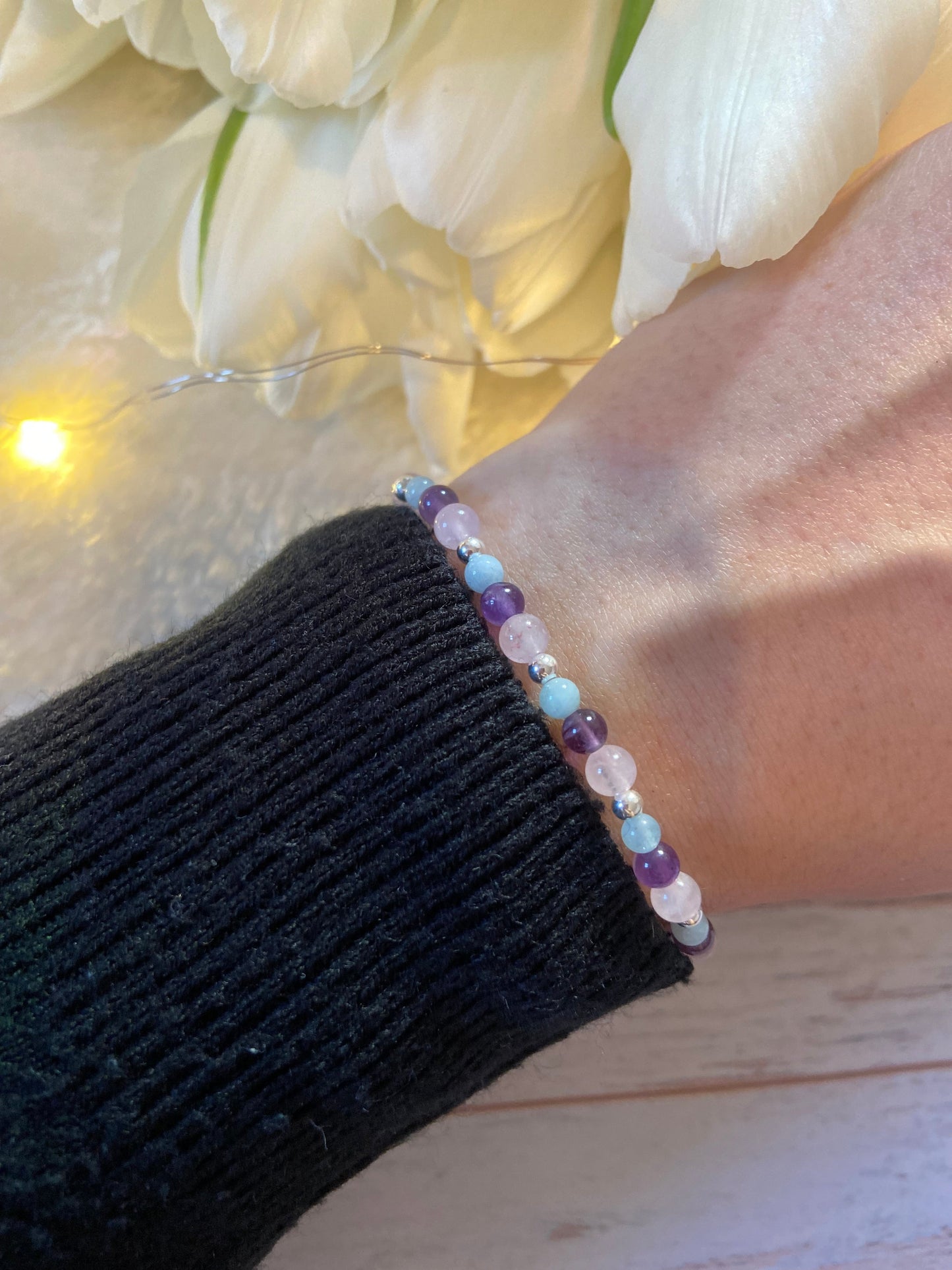 Worry Warrior Bracelet - Amethyst, Rose Quartz & Aquamarine.