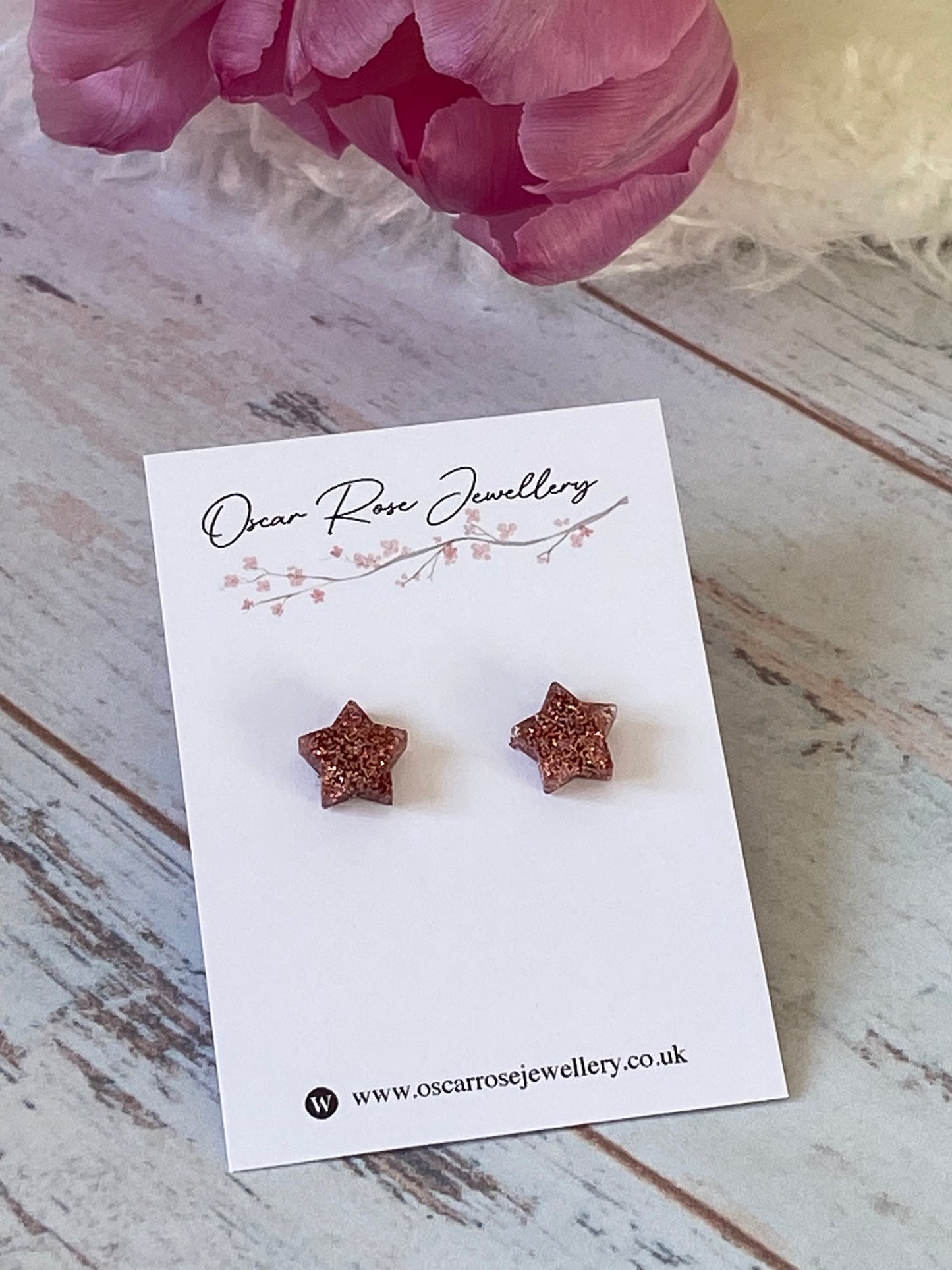 Rose Gold Glitter Resin Star Stud Earrings