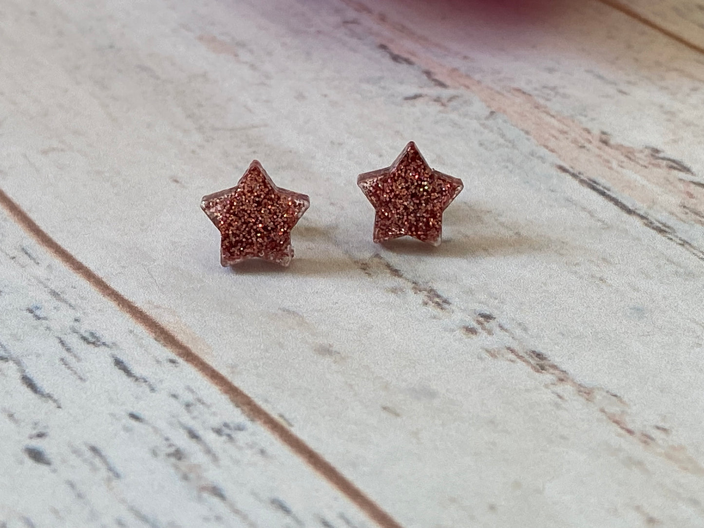 Rose Gold Glitter Resin Star Stud Earrings