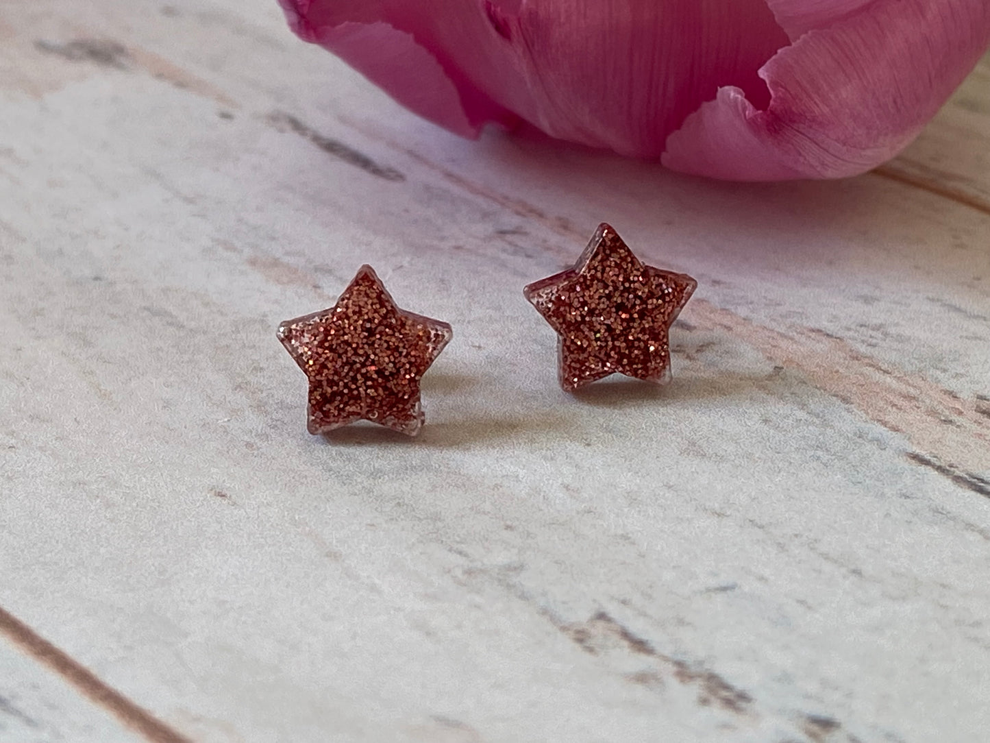 Rose Gold Glitter Resin Star Stud Earrings