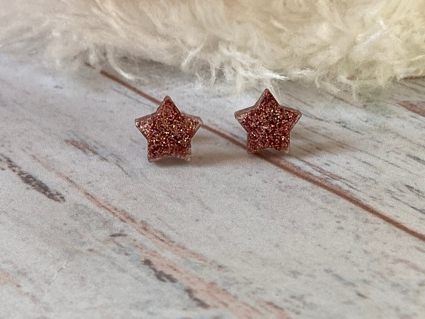 Rose Gold Glitter Resin Star Stud Earrings