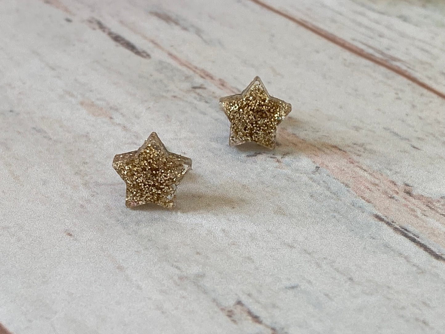 Champagne Glitter Resin Star Stud Earrings