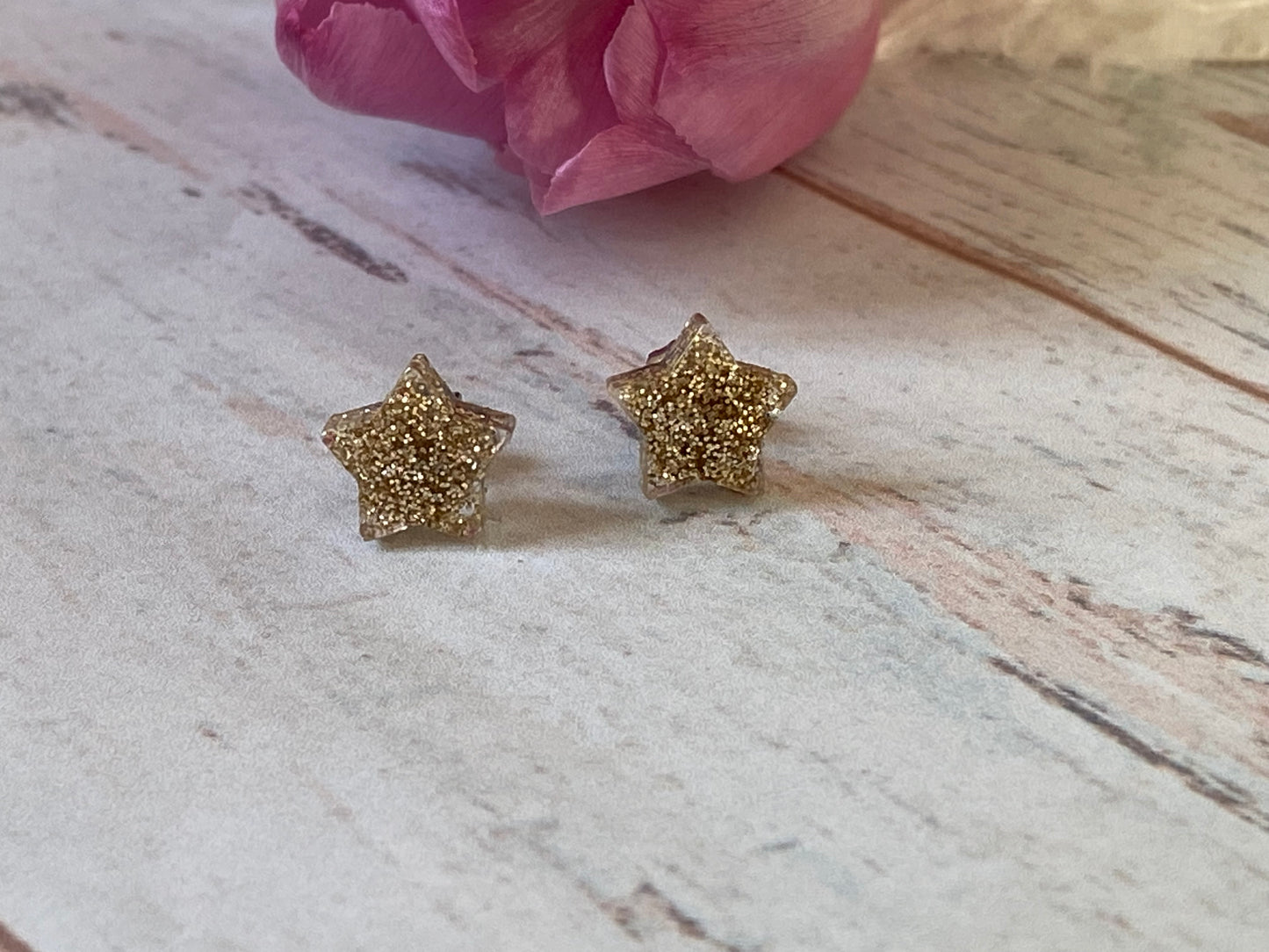 Champagne Glitter Resin Star Stud Earrings