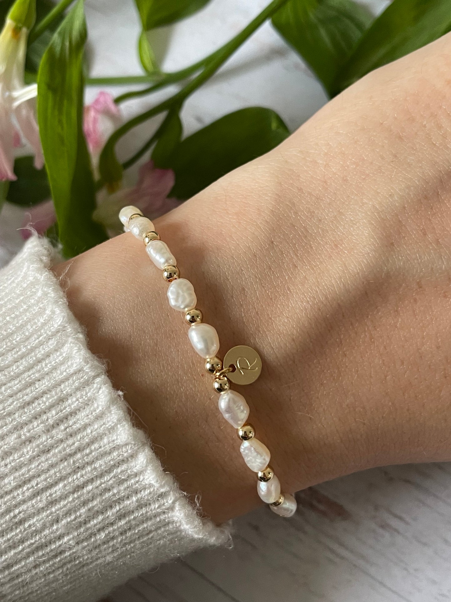 Freshwater Pearl Initial Bracelet