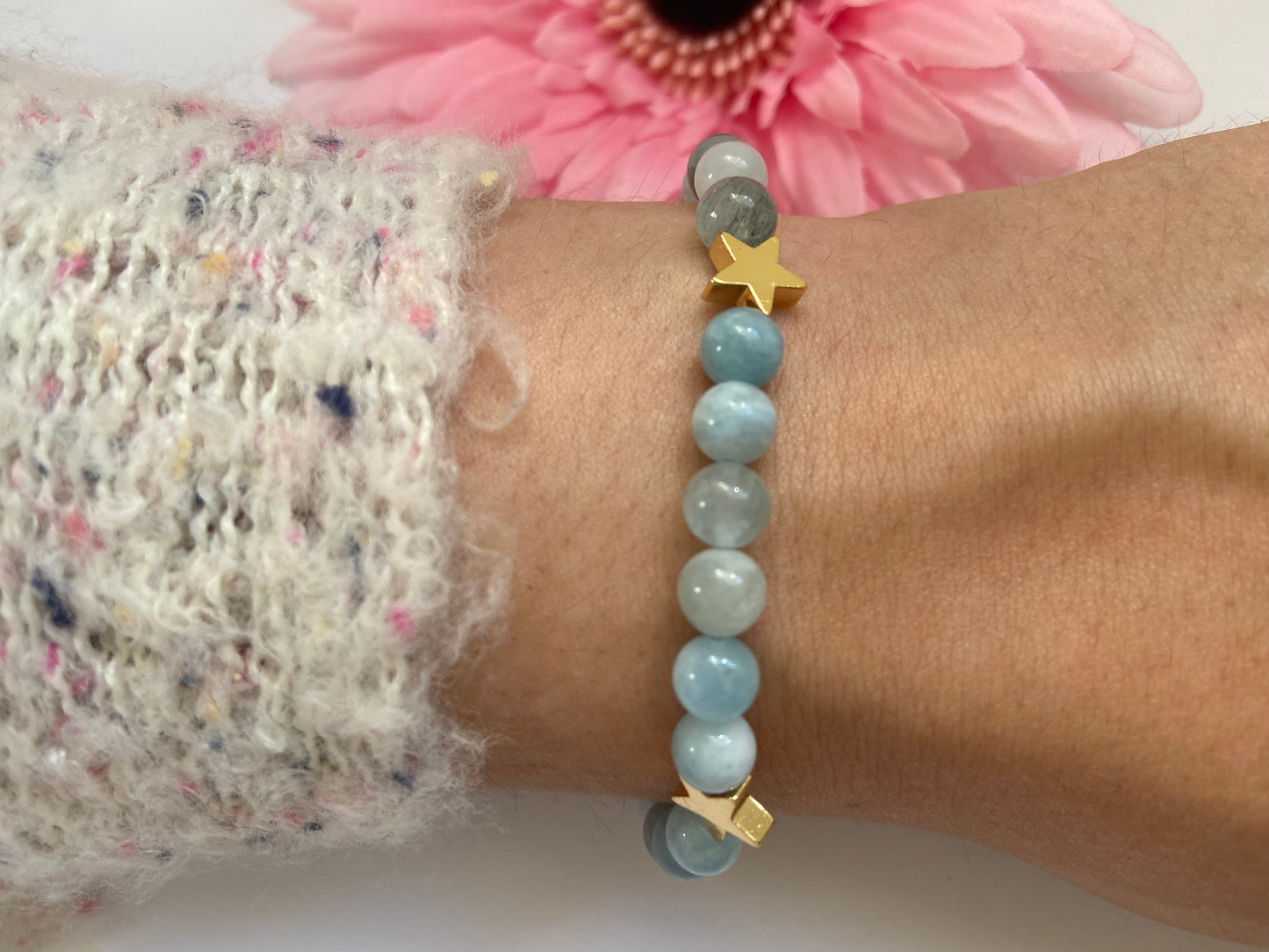 Aquamarine & Gold Plated Star Bracelet