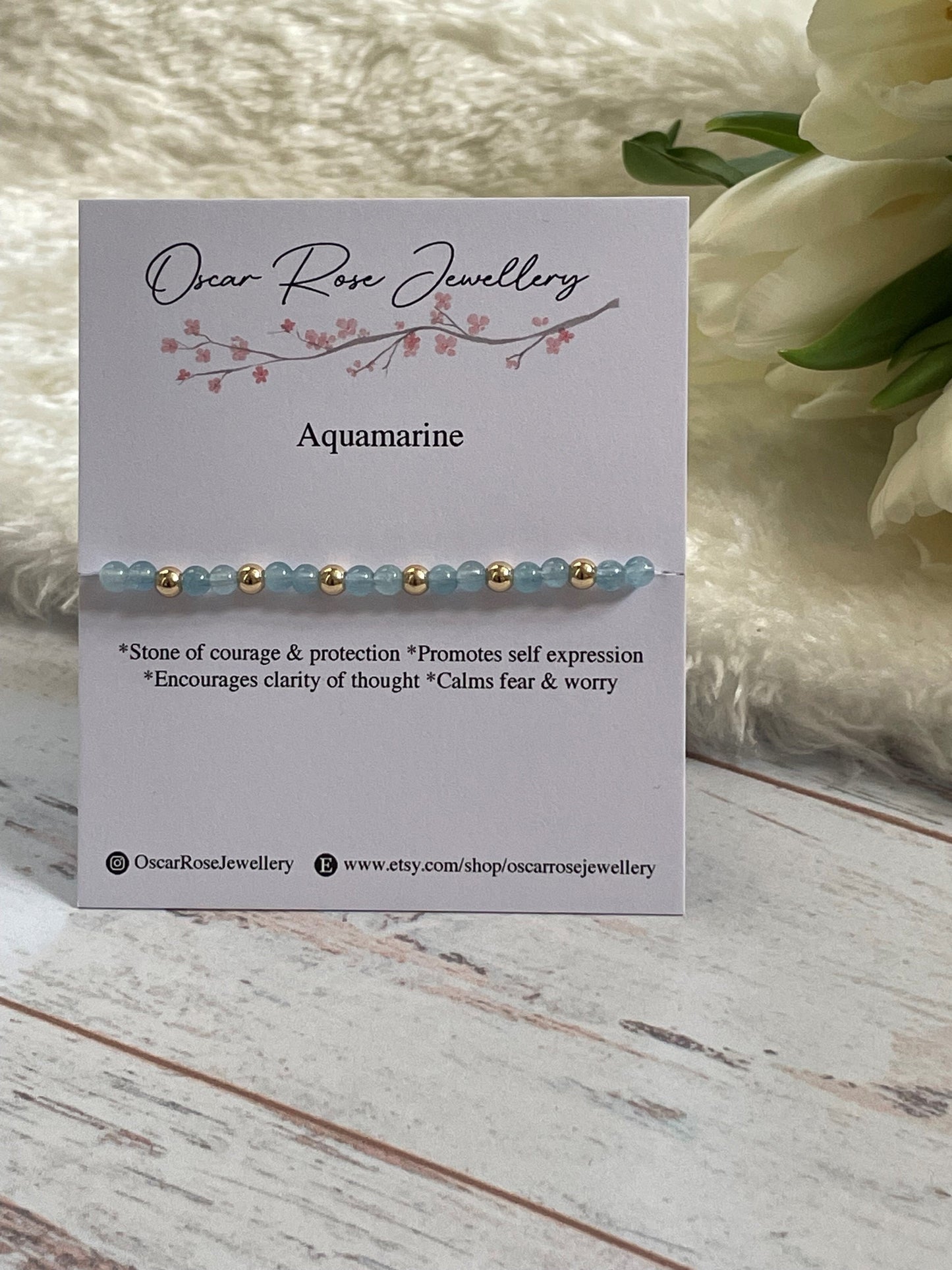 Aquamarine & Gold Plated Dainty Bracelet