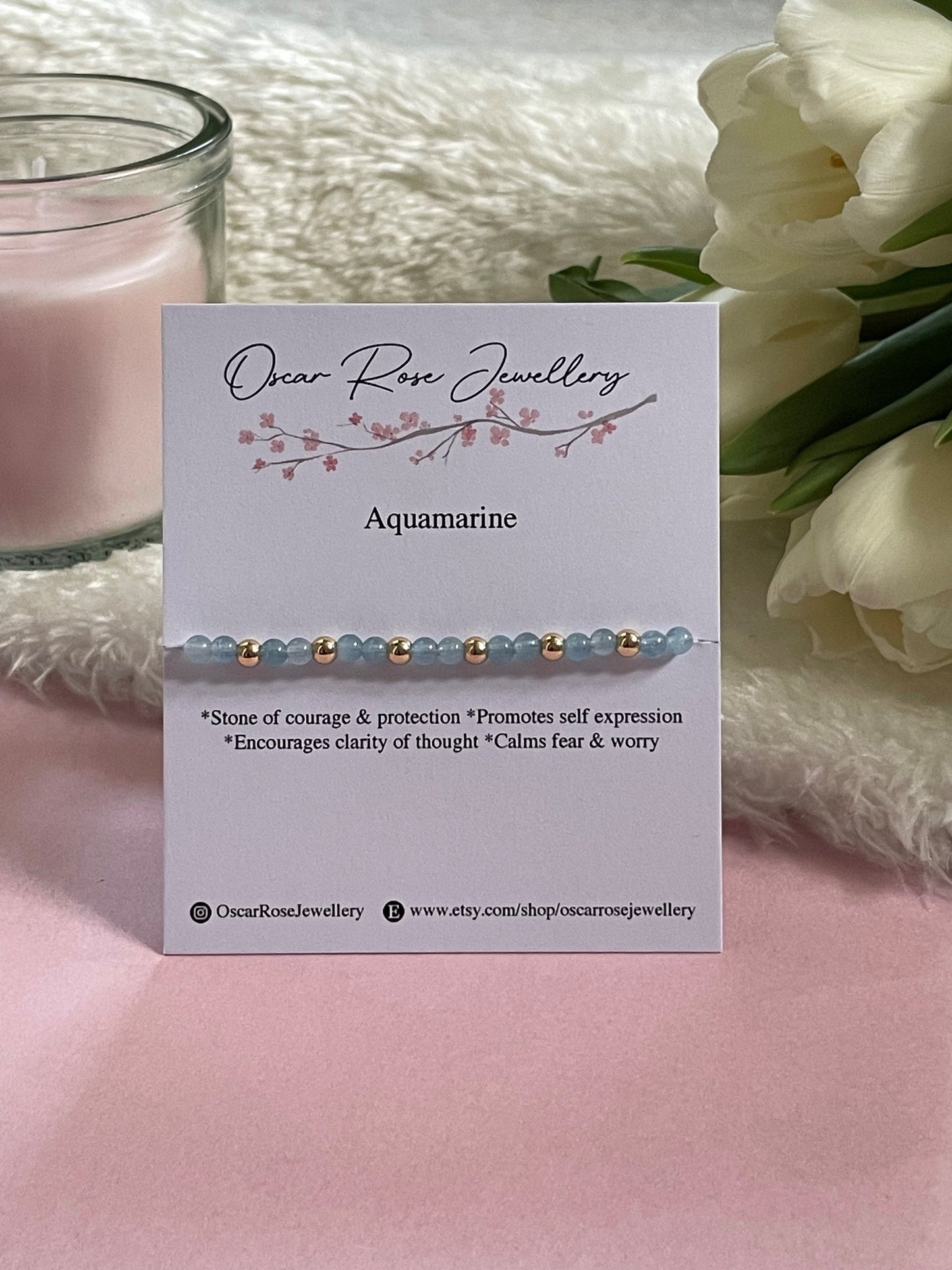 Aquamarine & Gold Plated Dainty Bracelet
