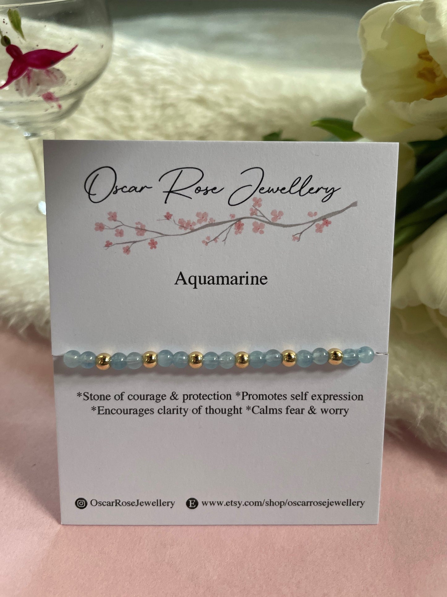 Aquamarine & Gold Plated Dainty Bracelet