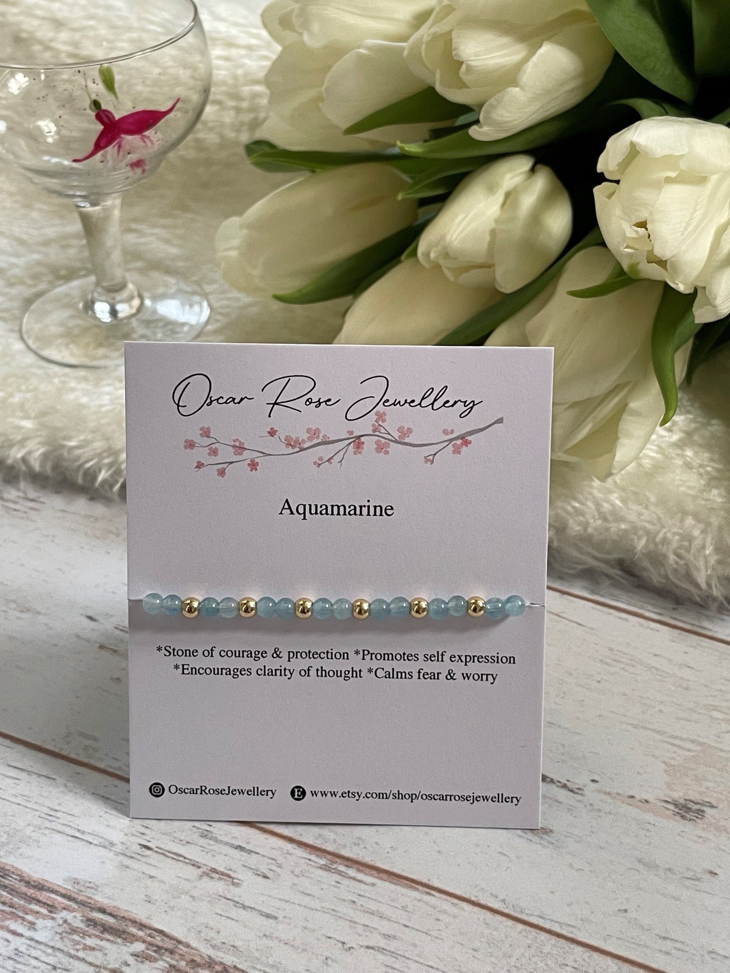 Aquamarine & Gold Plated Dainty Bracelet