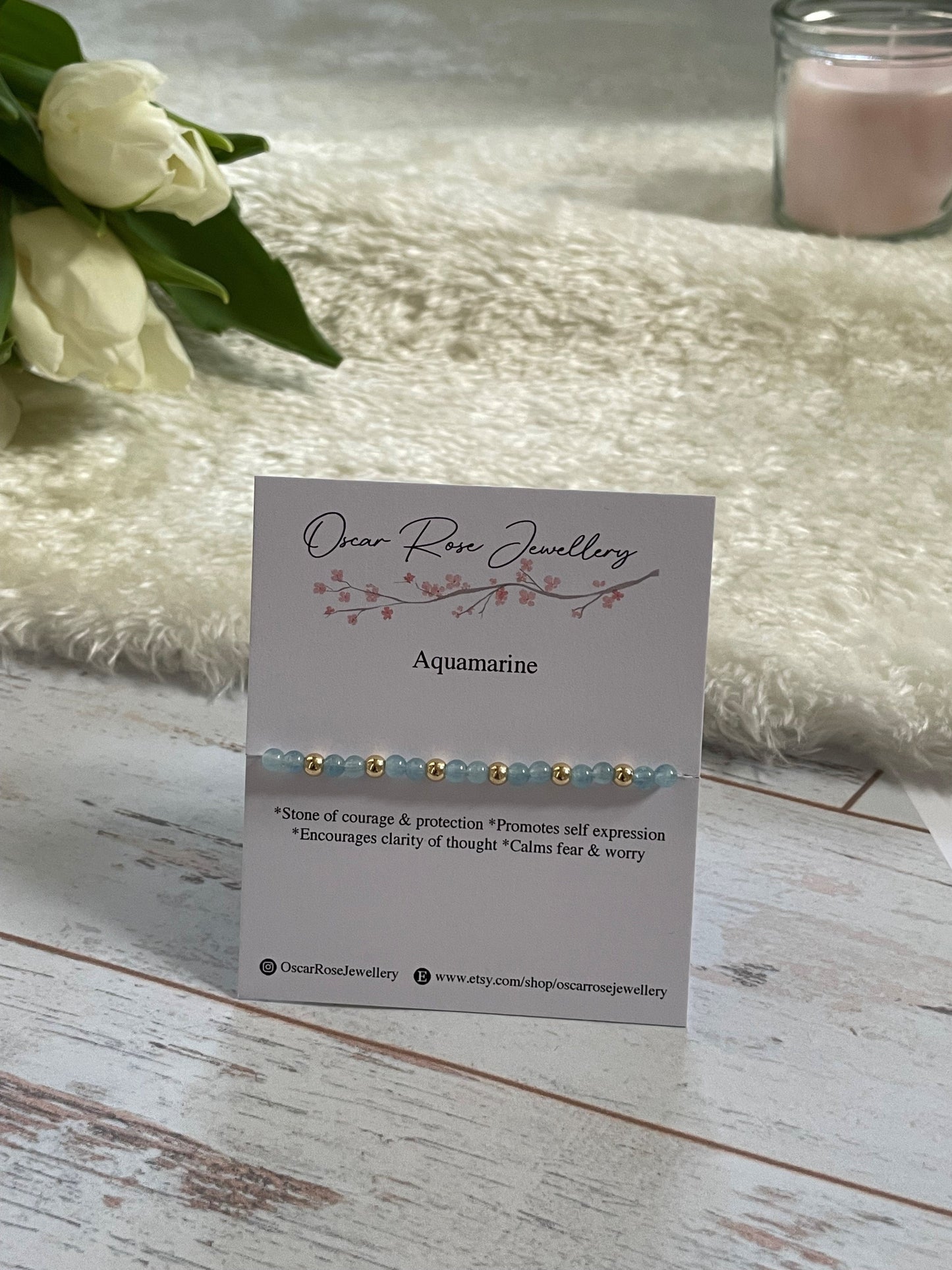 Aquamarine & Gold Plated Dainty Bracelet