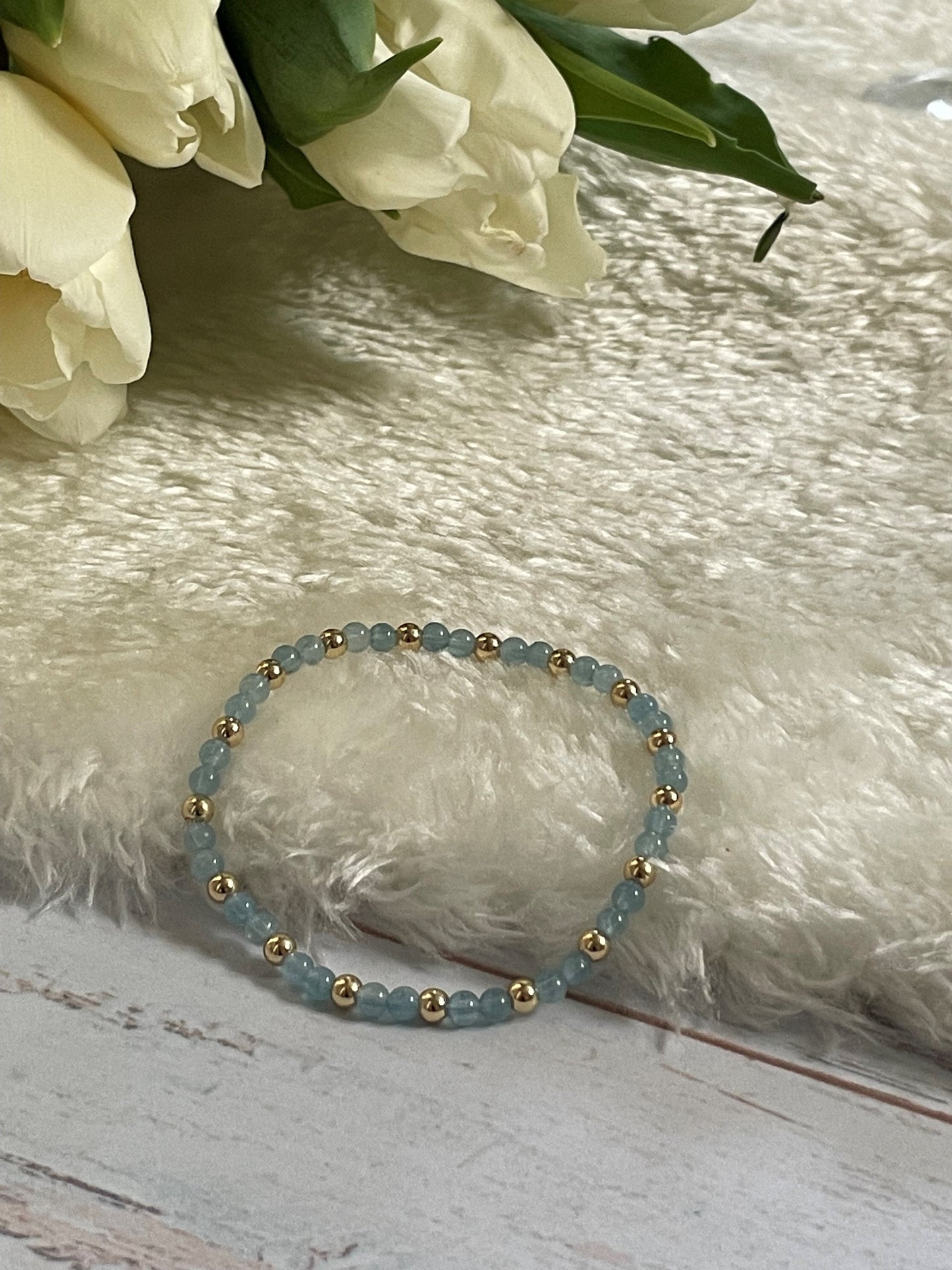 Aquamarine & Gold Plated Dainty Bracelet