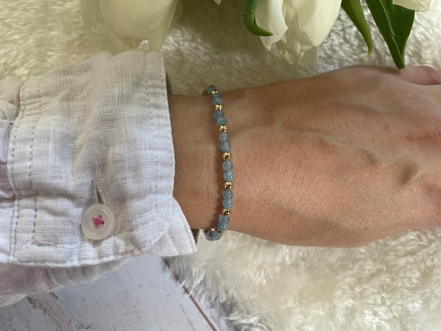 Aquamarine & Gold Plated Dainty Bracelet