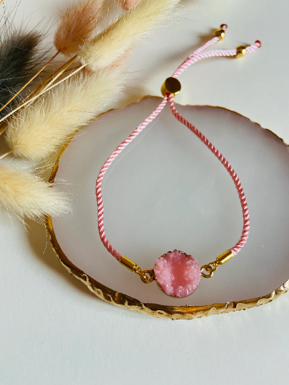 Pink Faux Druzy Agate Bracelet