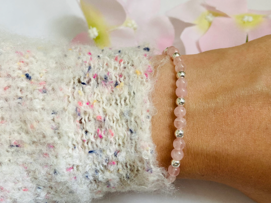 Rose Quartz & Sterling Silver Dainty Bracelet
