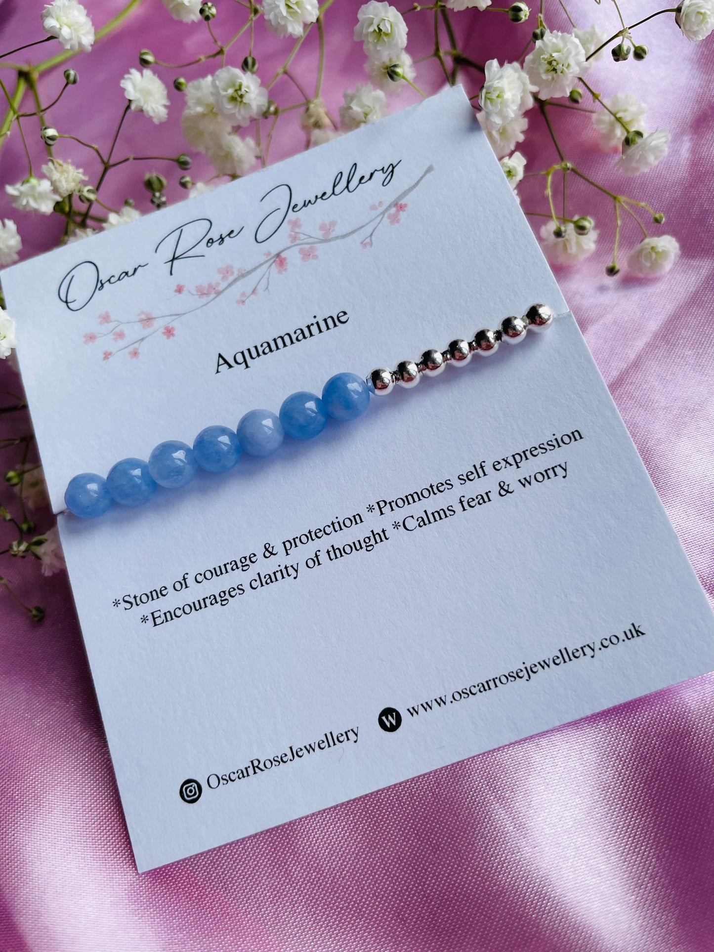 Aquamarine & Silver or Gold Bracelet