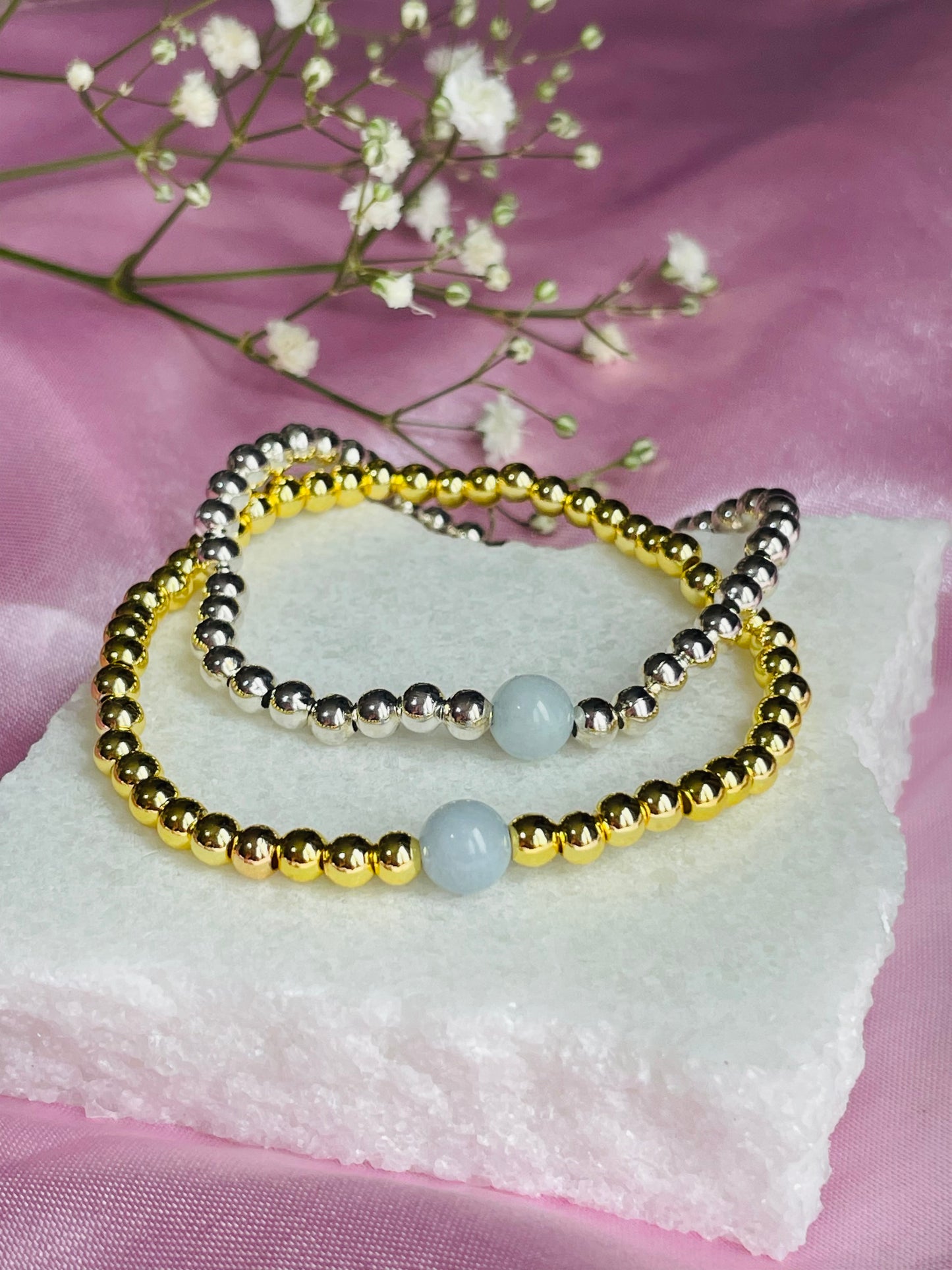 Aquamarine & Silver or Gold Bracelet