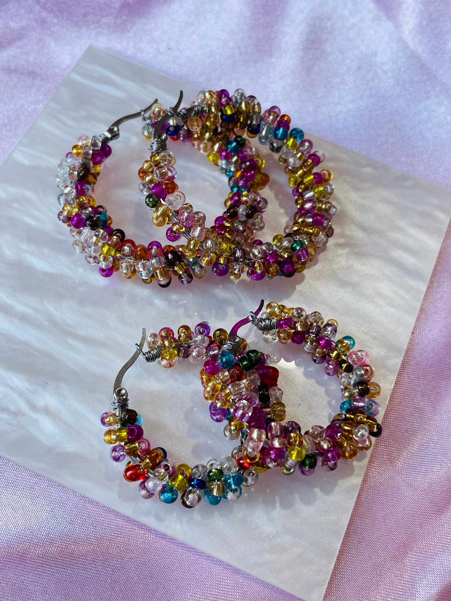 Autumn Beaded Hoop Earrings – Handmade Colourful Seed Bead Hoops