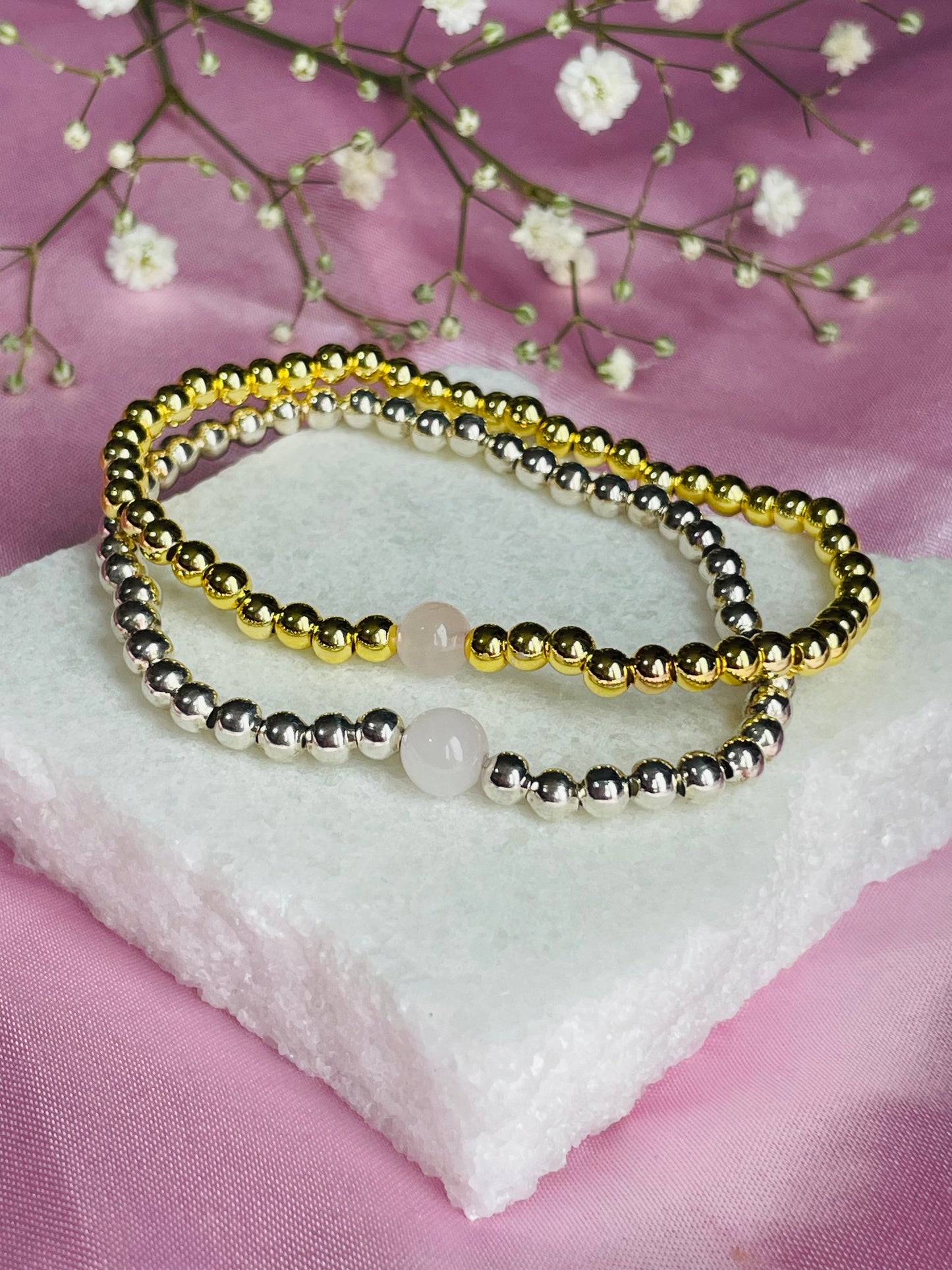 Rose Quartz & Silver or Gold Bracelet
