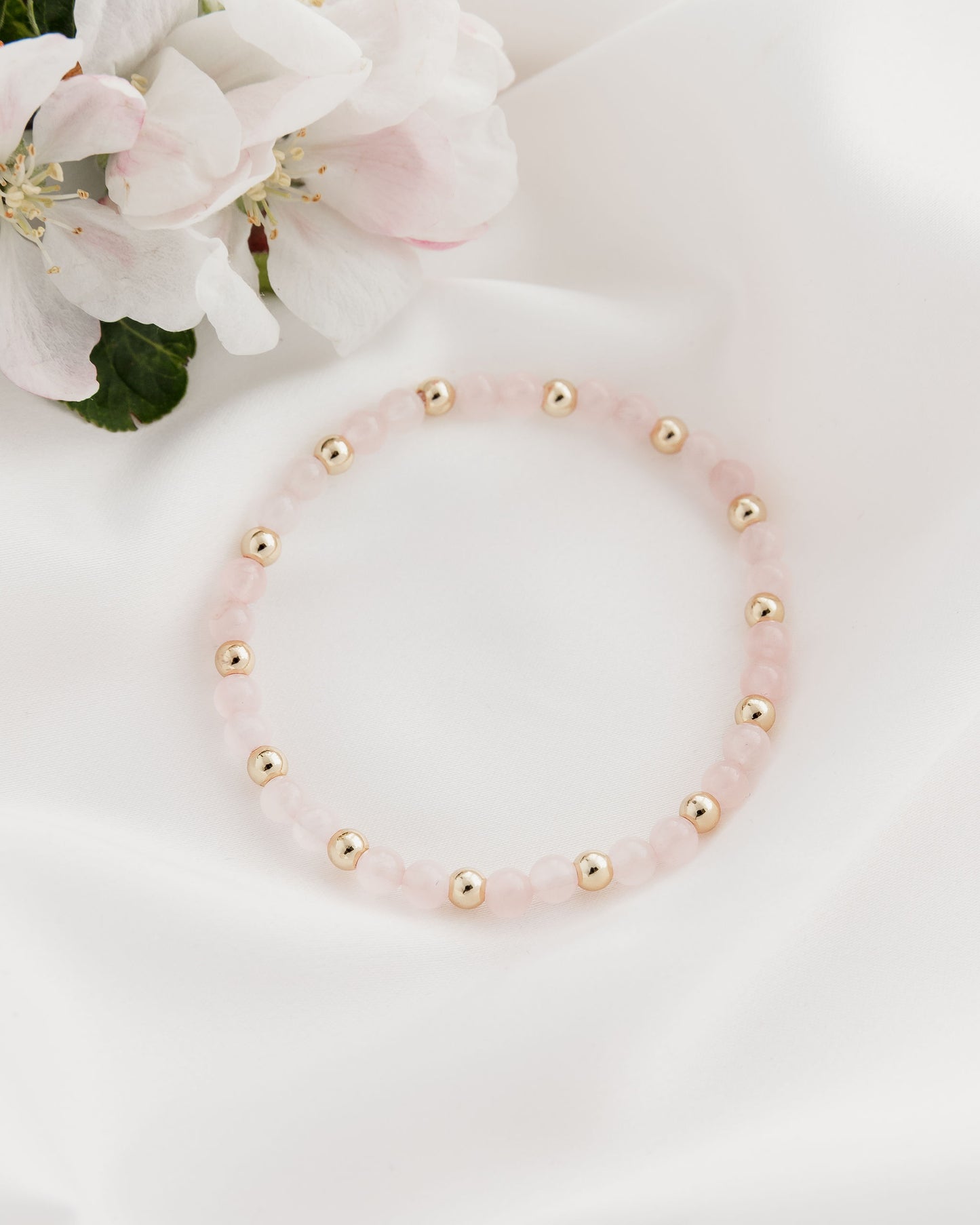 Dainty Rose Quartz & Gold Bracelet