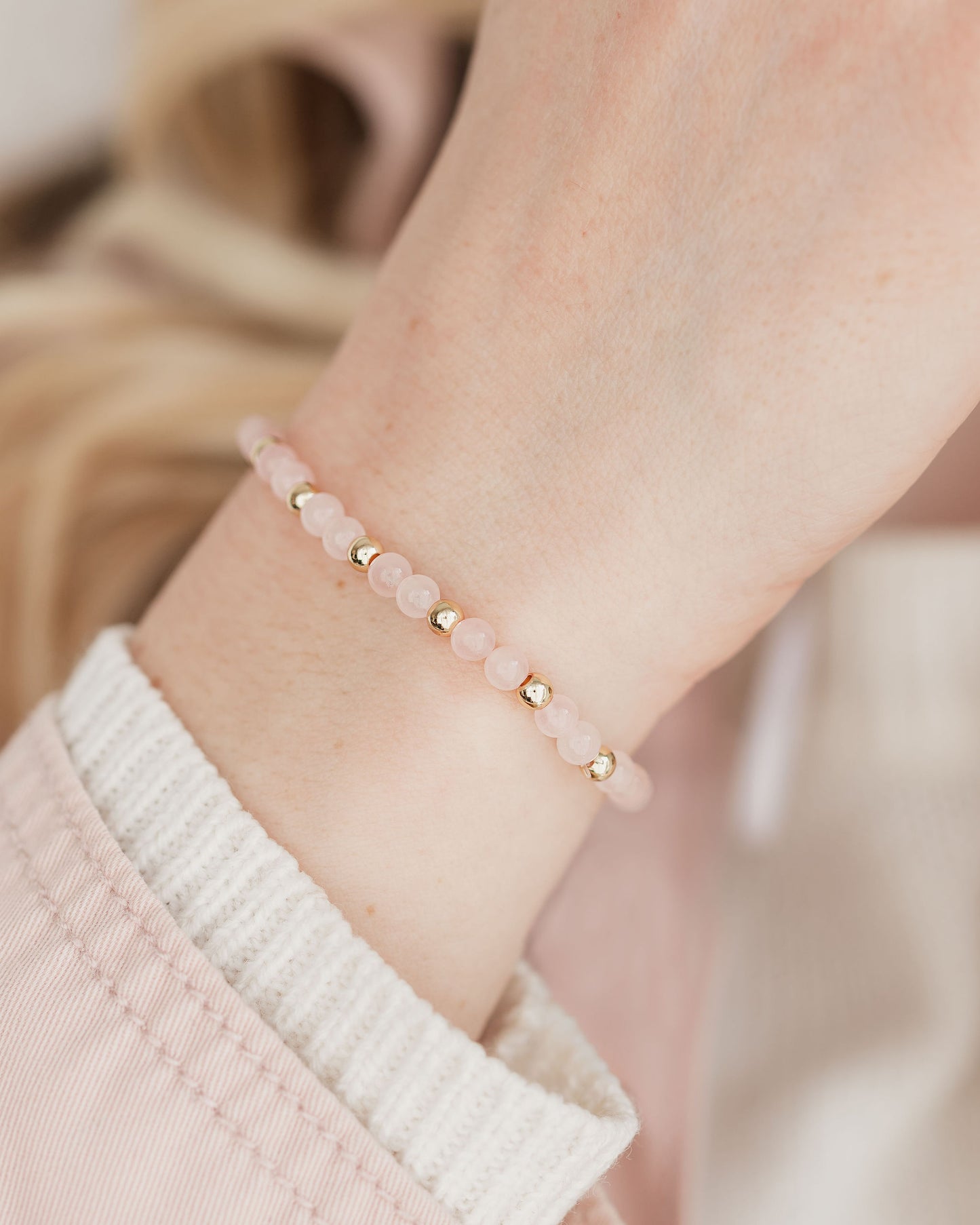 Dainty Rose Quartz & Gold Bracelet