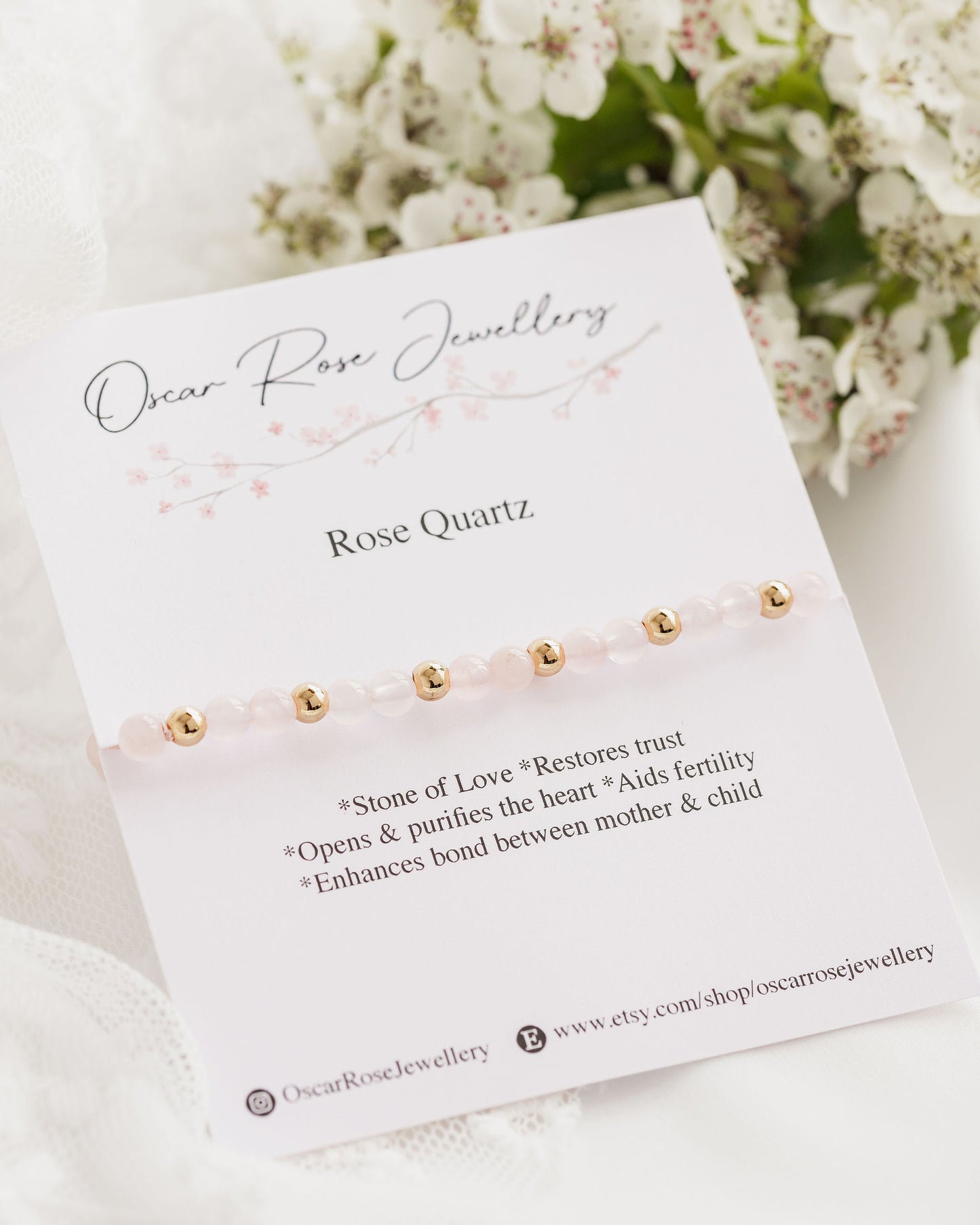 Dainty Rose Quartz & Gold Bracelet