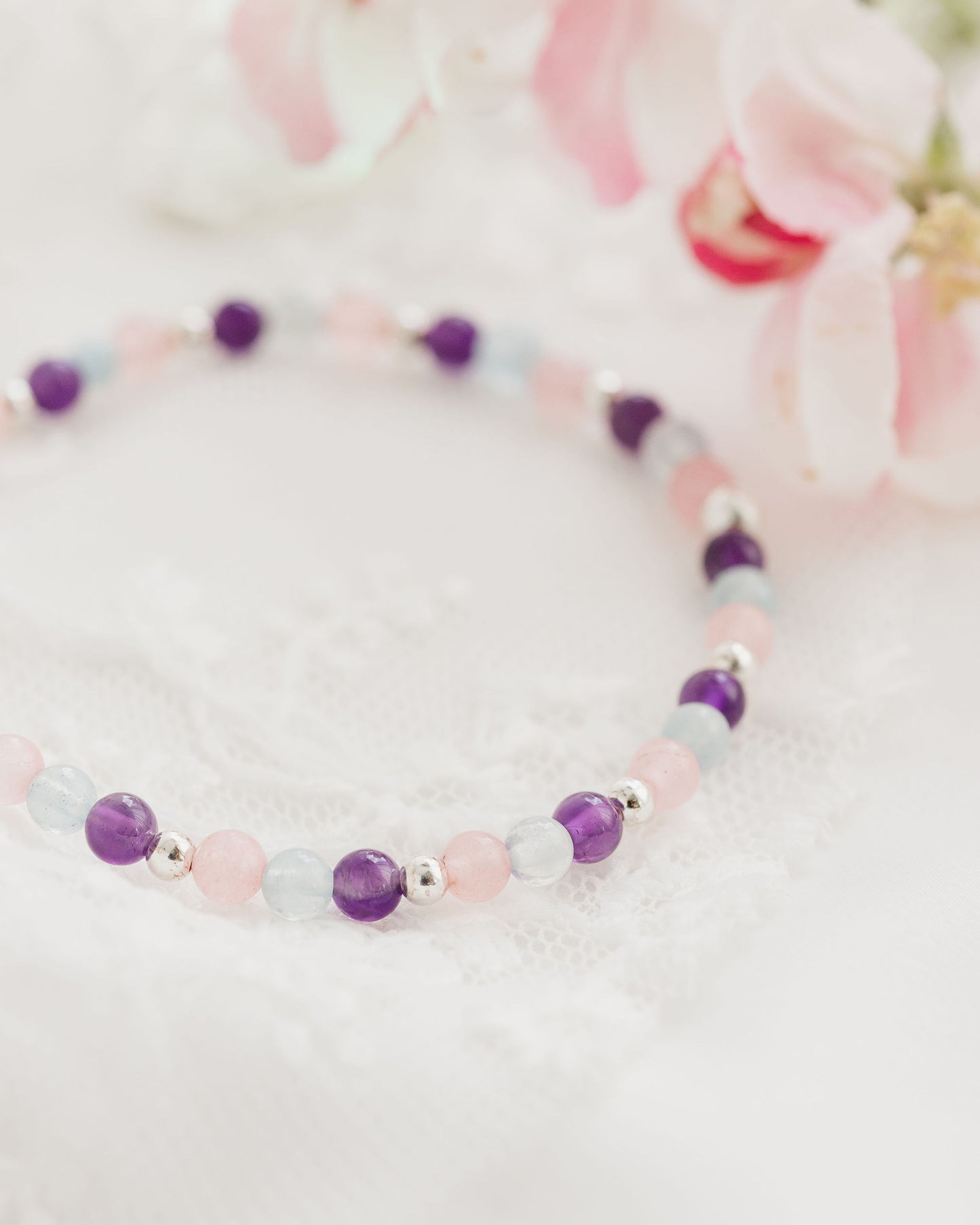 Worry Warrior Bracelet - Amethyst, Rose Quartz & Aquamarine.