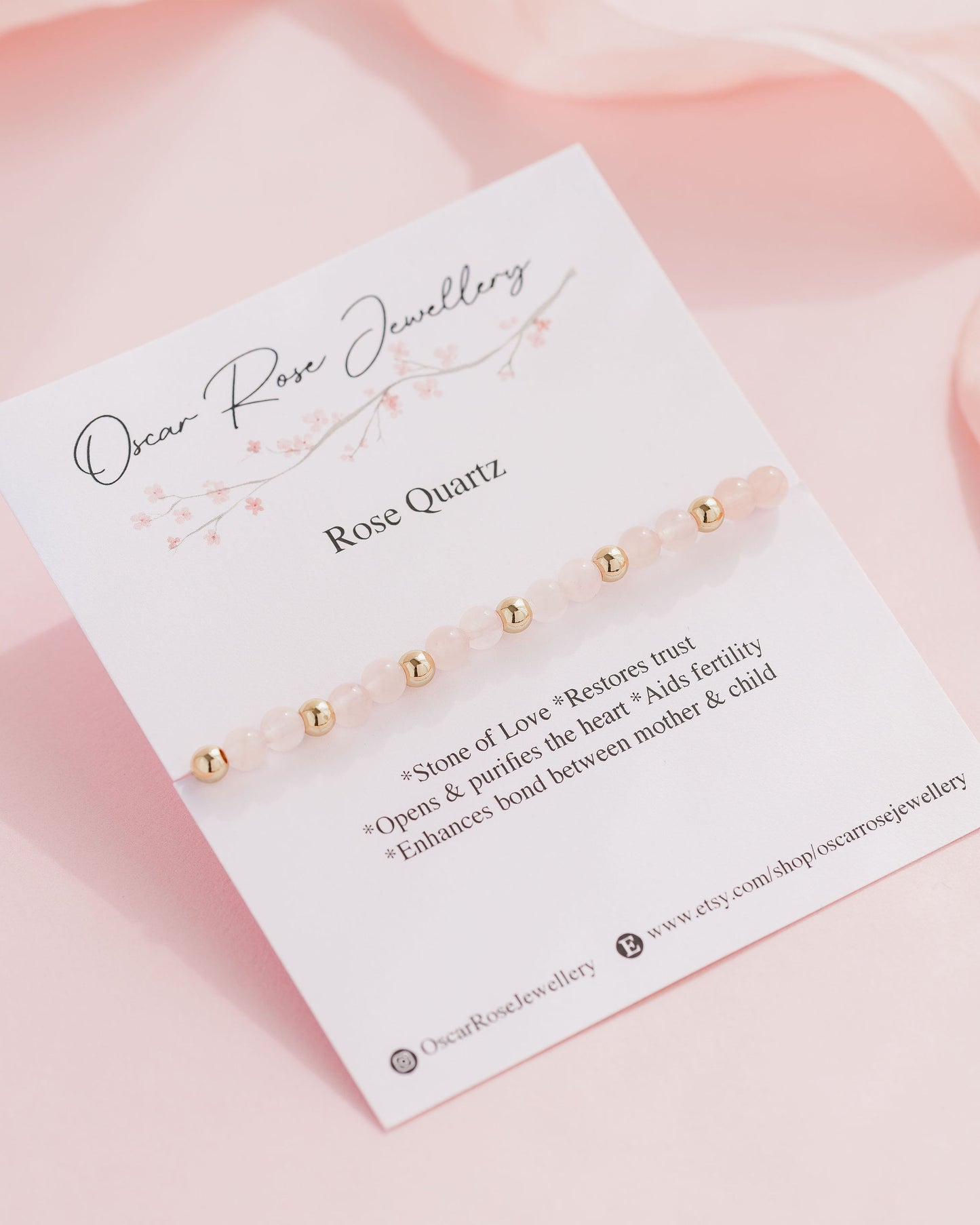 Dainty Rose Quartz & Gold Bracelet