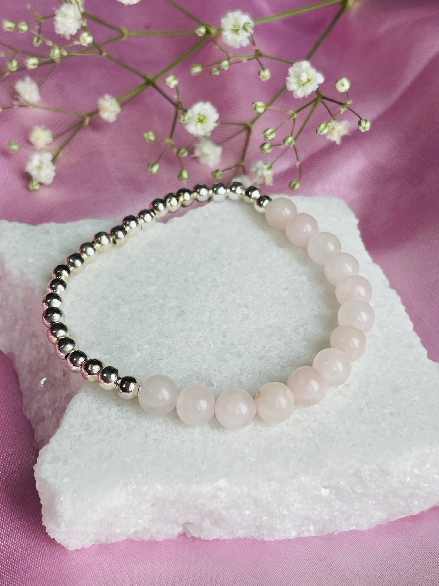 Rose Quartz & Silver or Gold Bracelet