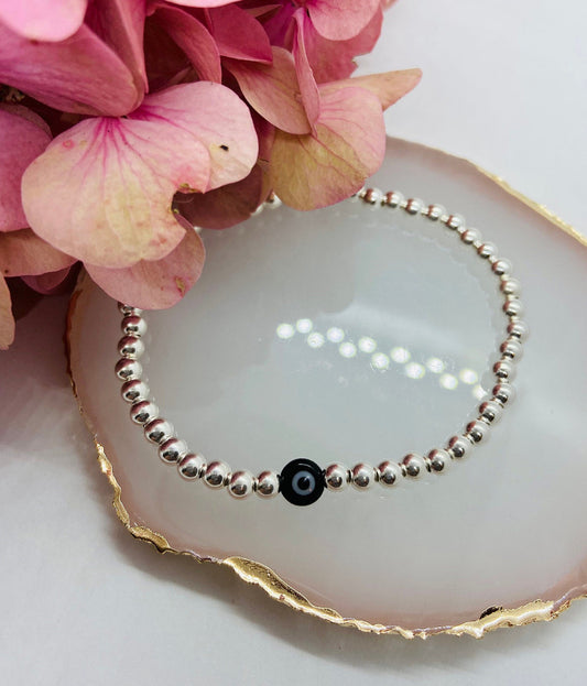 Black Evil Eye Silver Bracelet