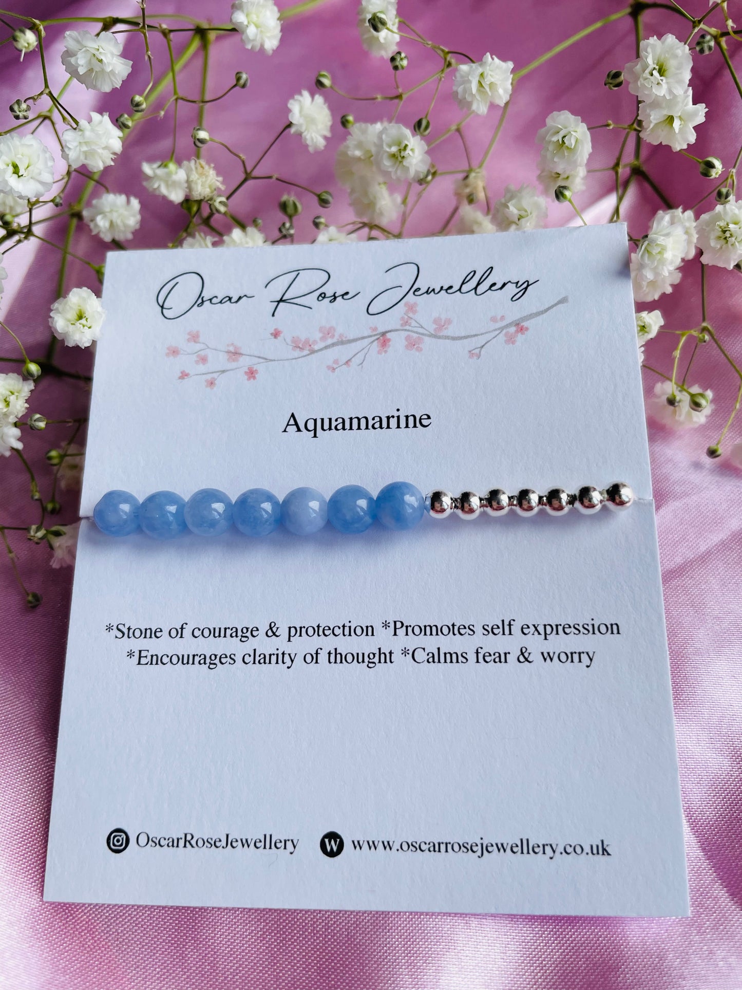 Aquamarine & Silver or Gold Bracelet