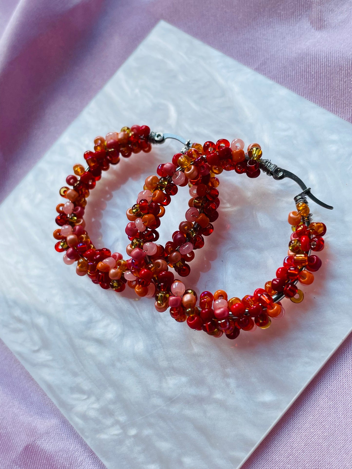 Autumn Beaded Hoop Earrings – Handmade Colourful Seed Bead Hoops