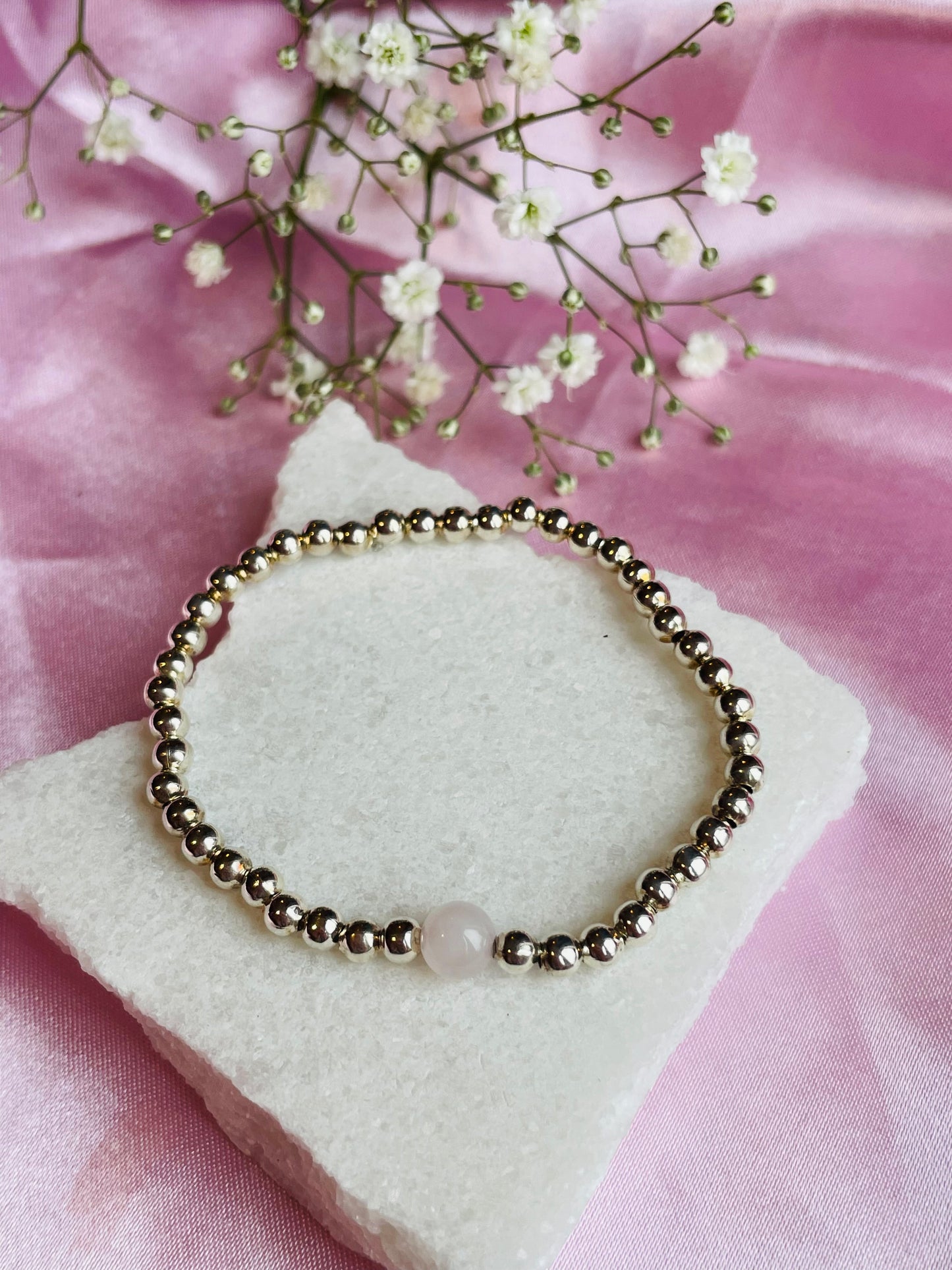 Rose Quartz & Silver or Gold Bracelet