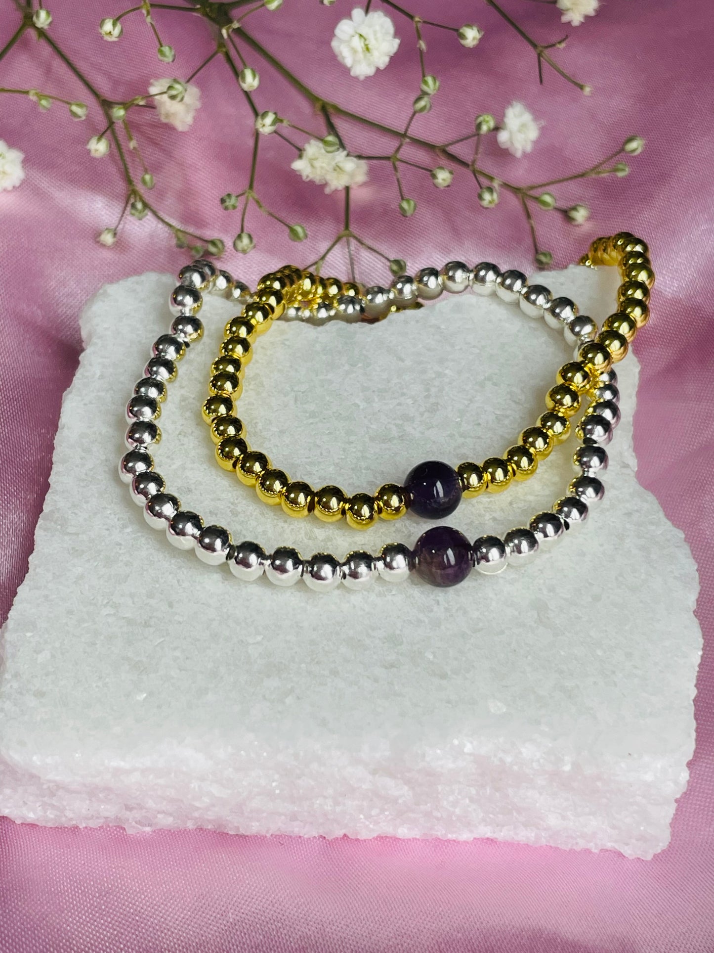Amethyst & Silver or Gold Plated Bracelet