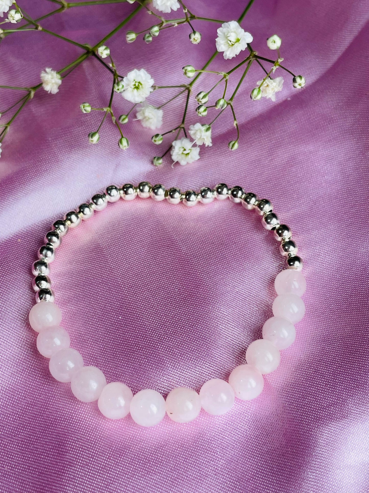 Rose Quartz & Silver or Gold Bracelet