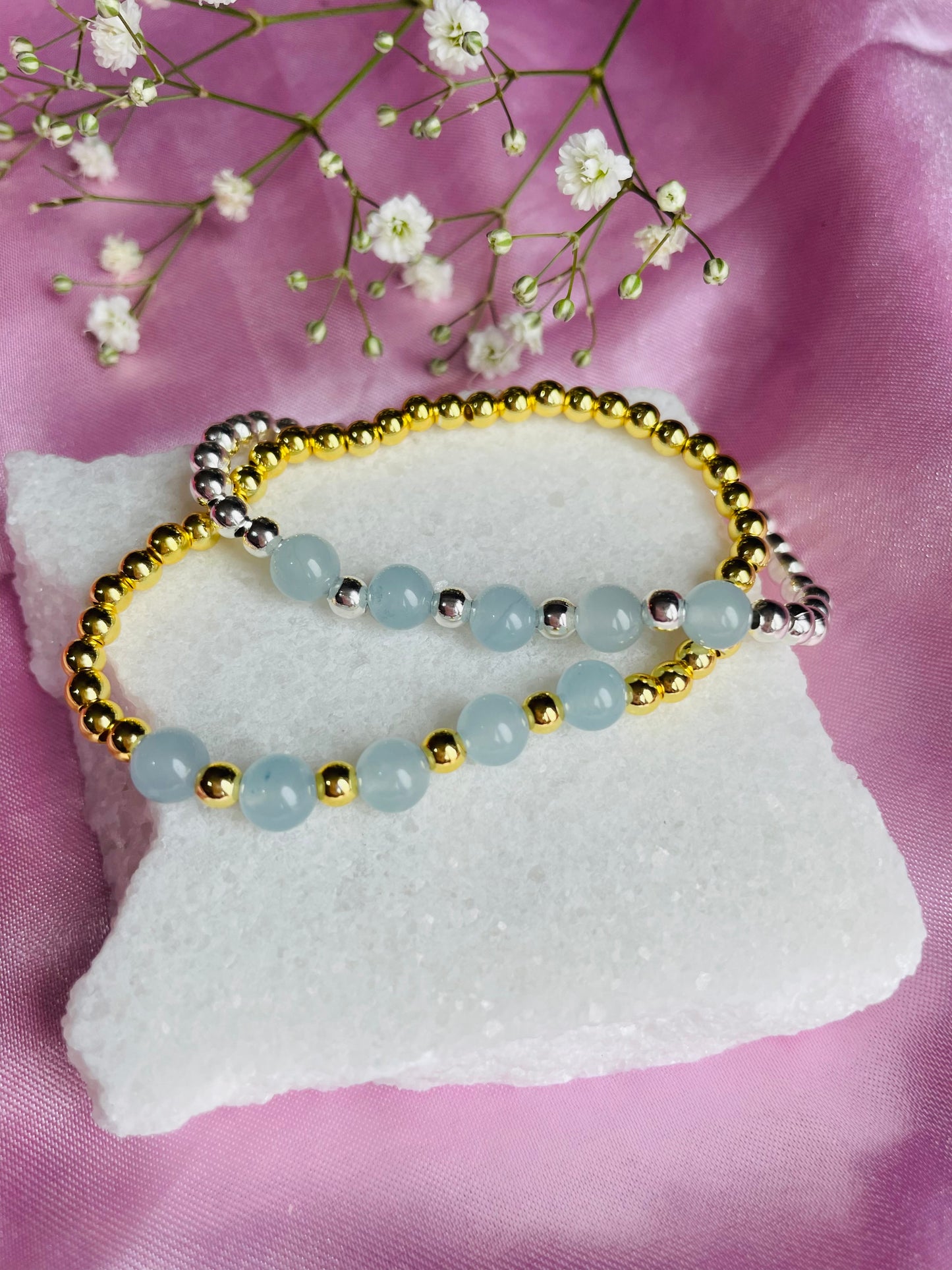 Aquamarine & Silver or Gold Bracelet