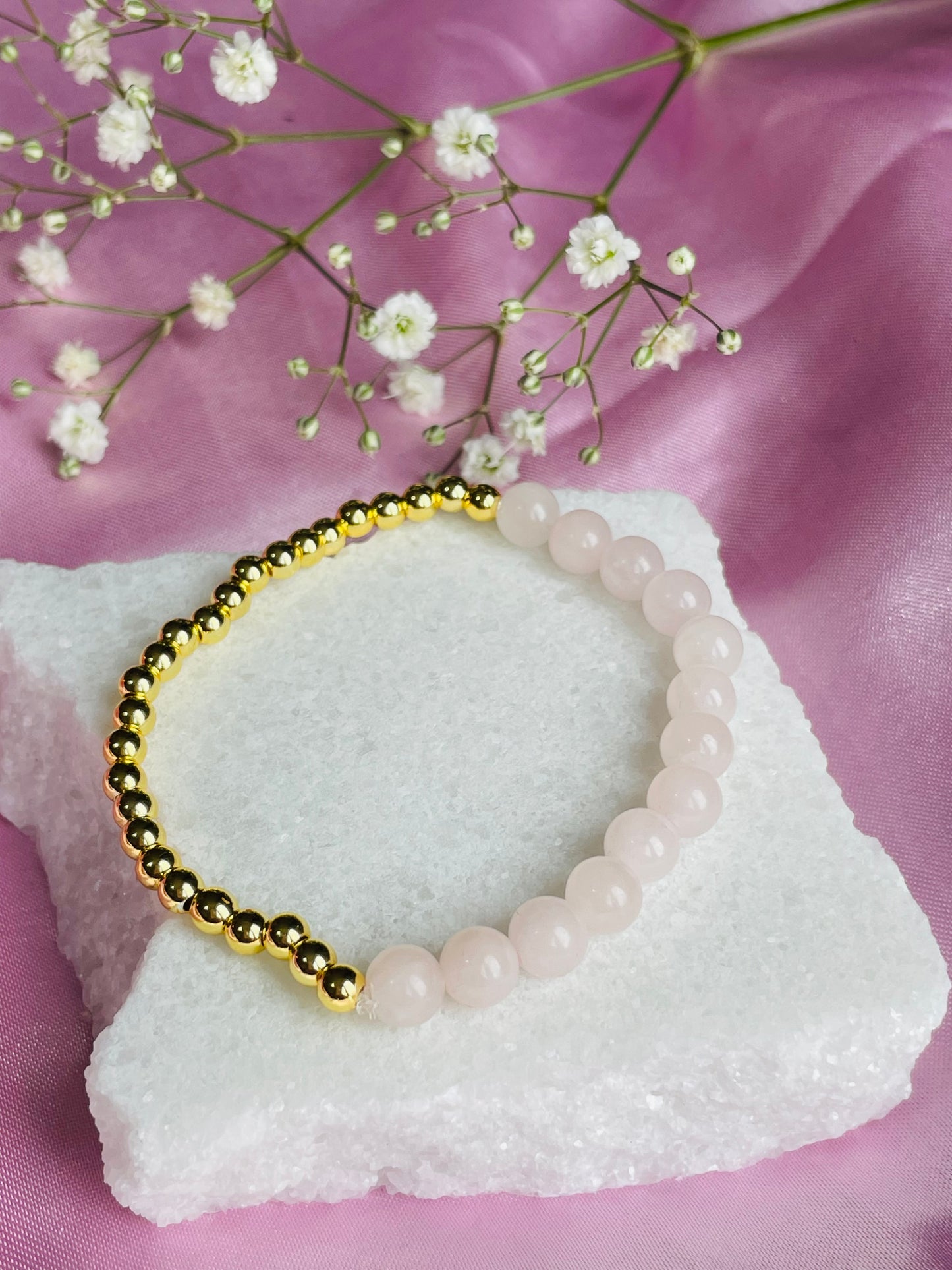 Rose Quartz & Silver or Gold Bracelet