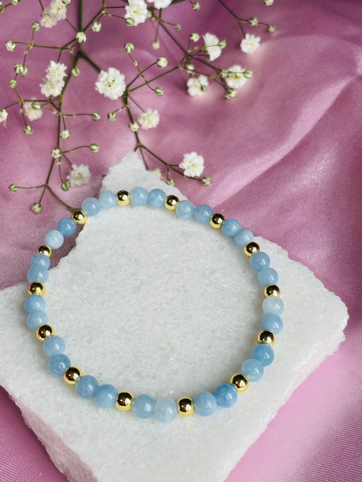 Aquamarine & Gold Plated Dainty Bracelet